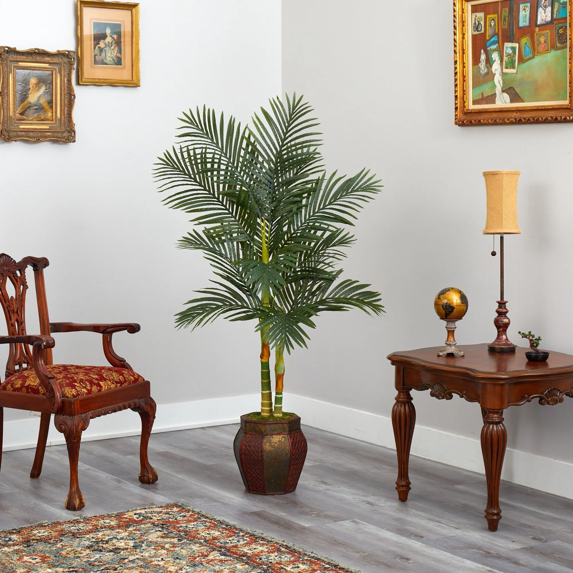 5.5’ Golden Cane Artificial Palm Tree in Decorative Planter - Image 3