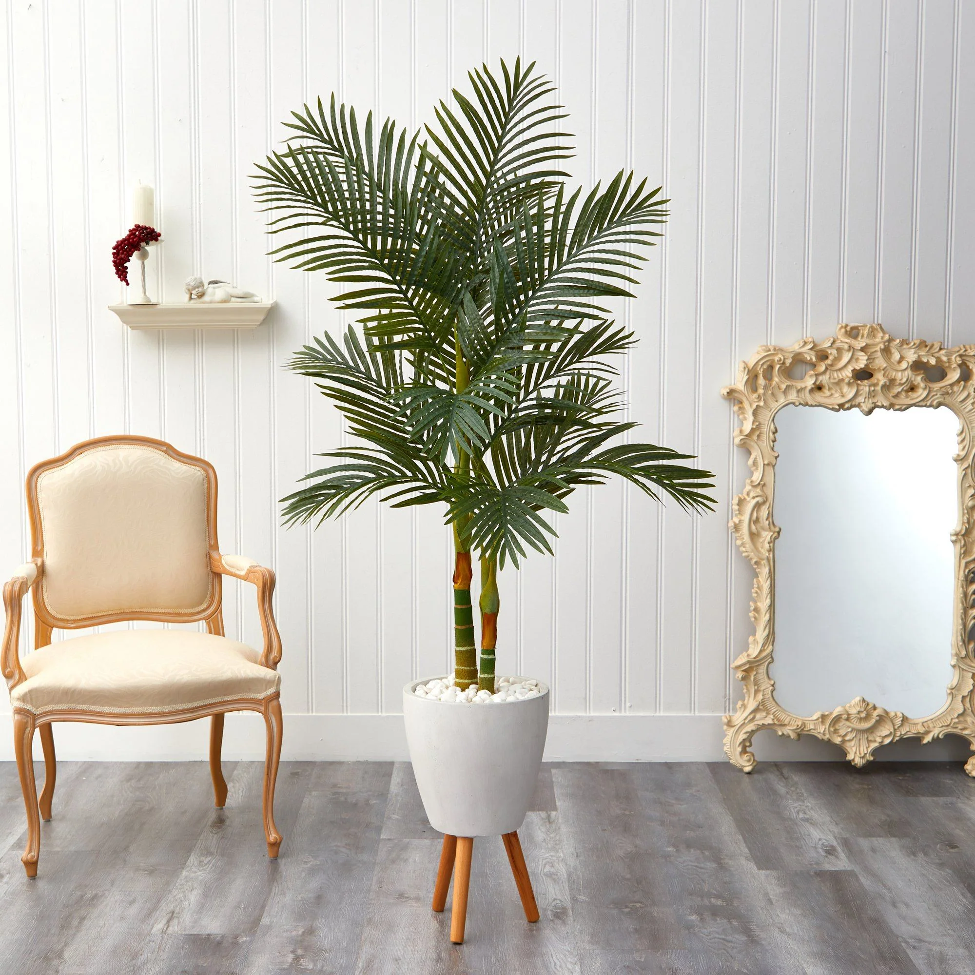 5.5’ Golden Cane Artificial Palm Tree in White Planter - Image 3
