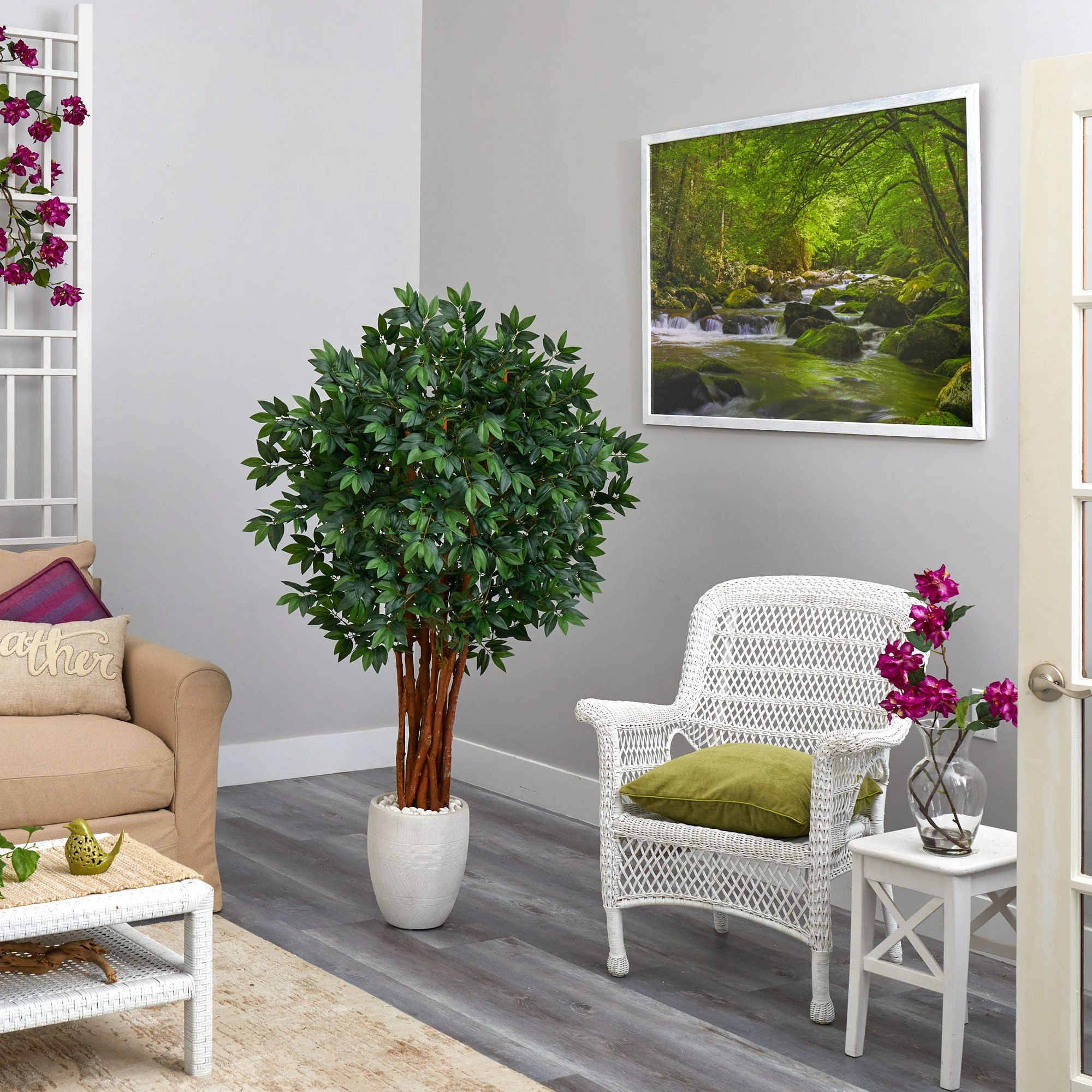 5.5’ Lychee Artificial Tree in White Planter - Image 4