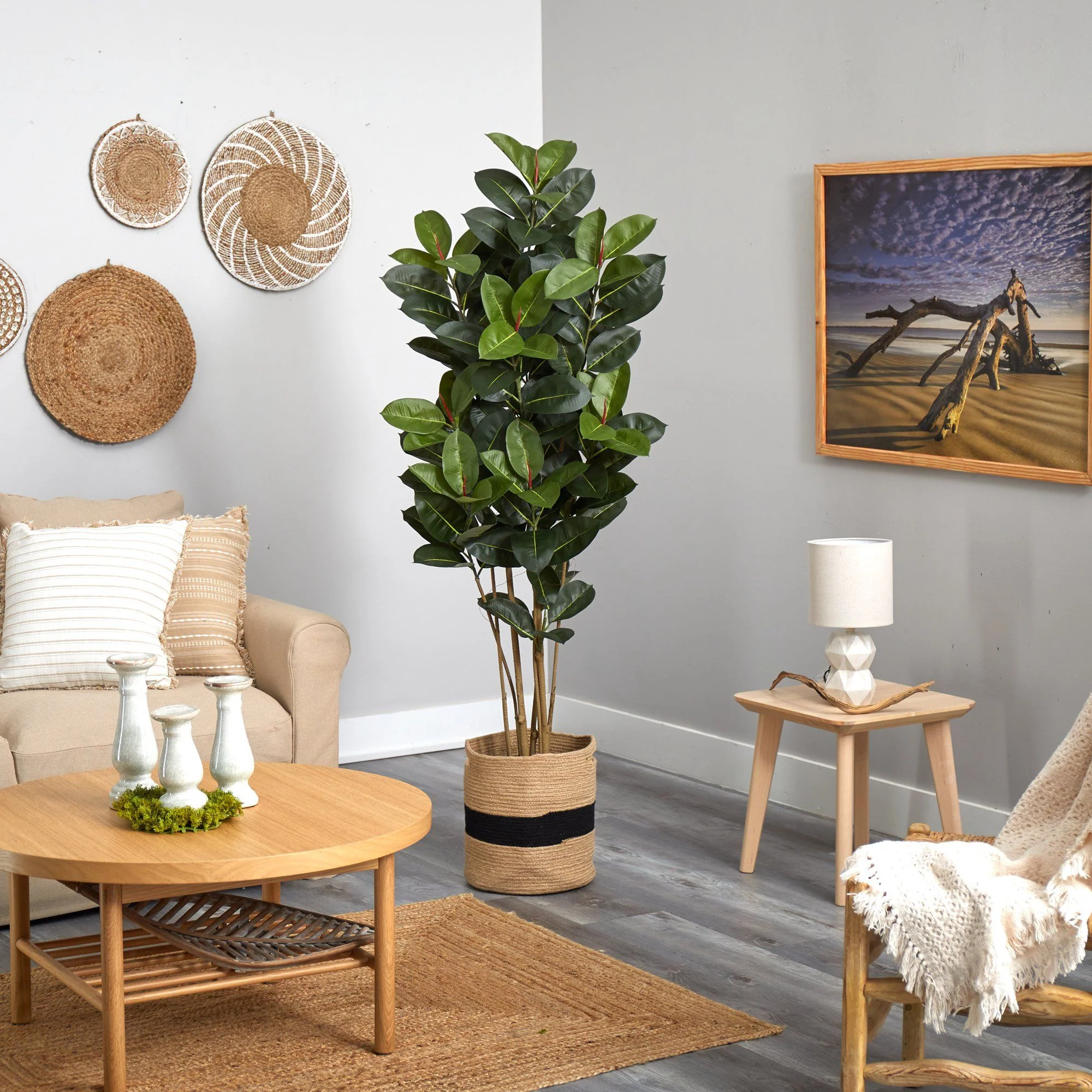 5.5’ Oak Artificial Tree in Handmade Natural Cotton Planter UV Resistant (Indoor/Outdoor) - Image 4