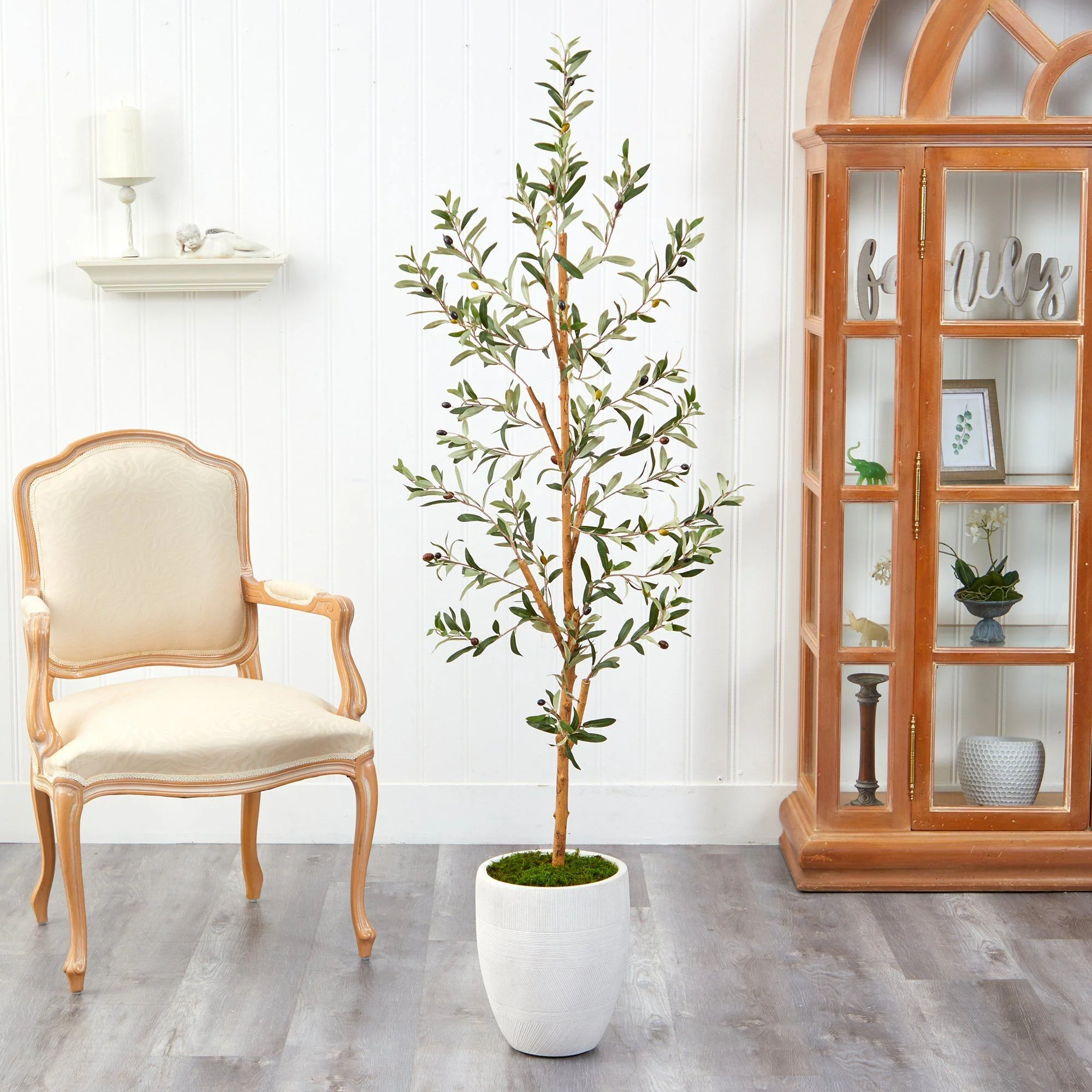 5.5’ Olive Artificial Tree in White Planter - Image 3