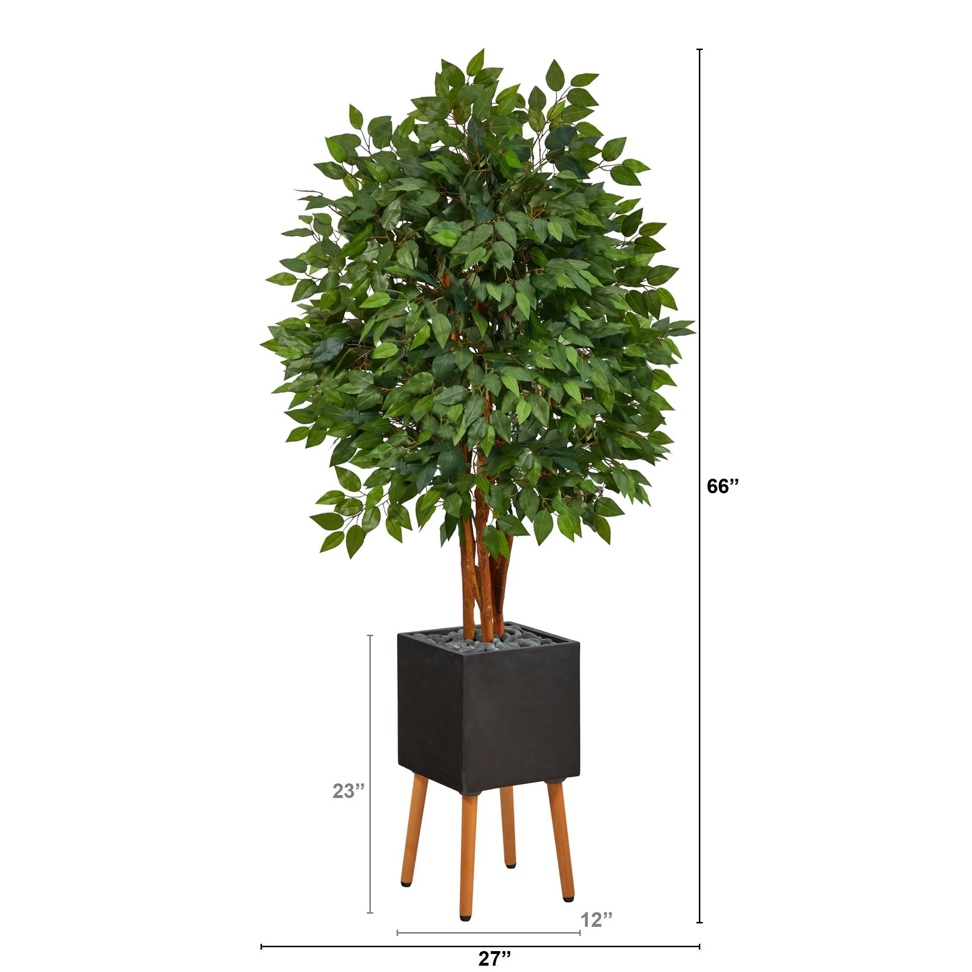 5.5’ Super Deluxe Artificial Ficus Tree in Black Planter with Stand - Image 2