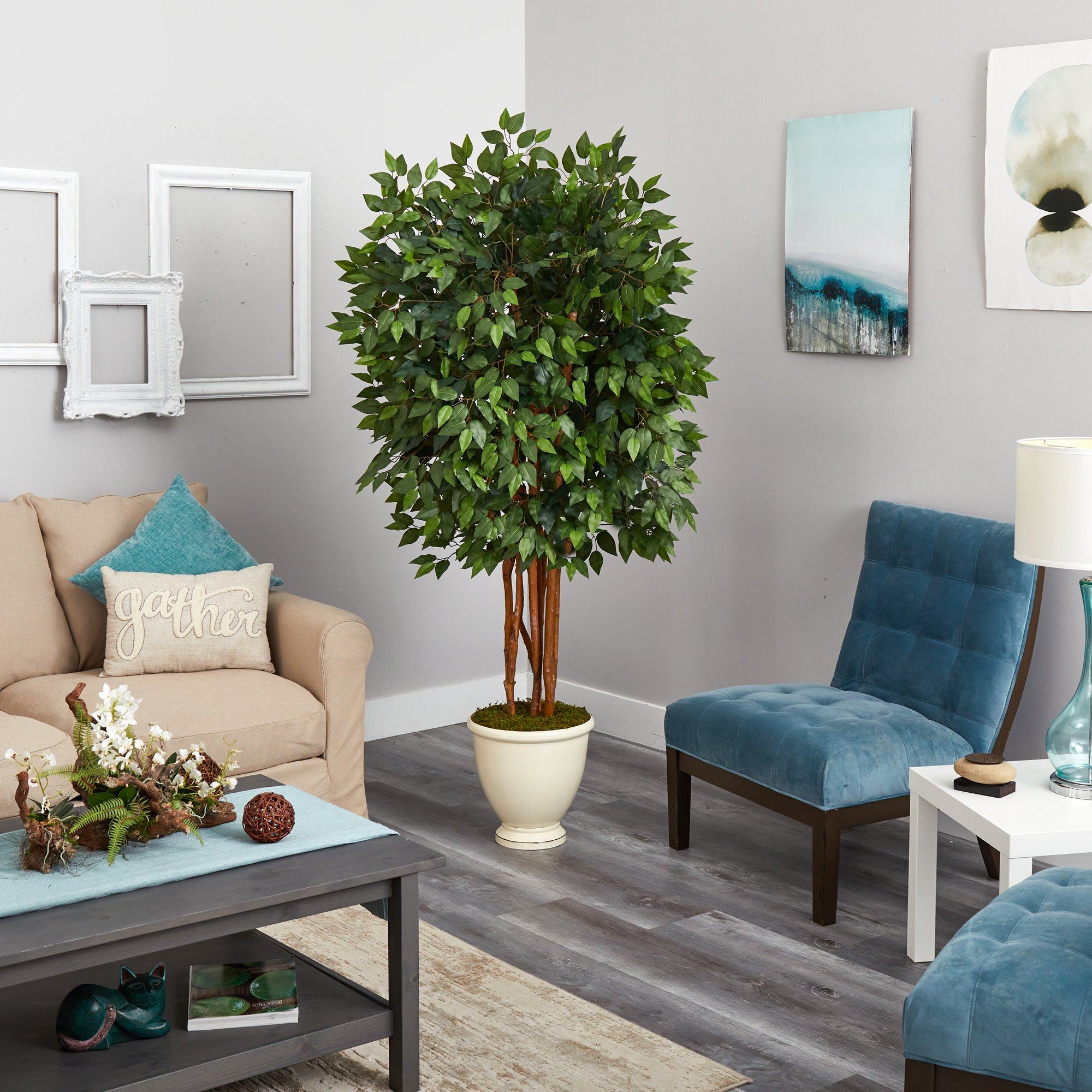5.5’ Super Deluxe Ficus Artificial Tree in Decorative Urn - Image 4