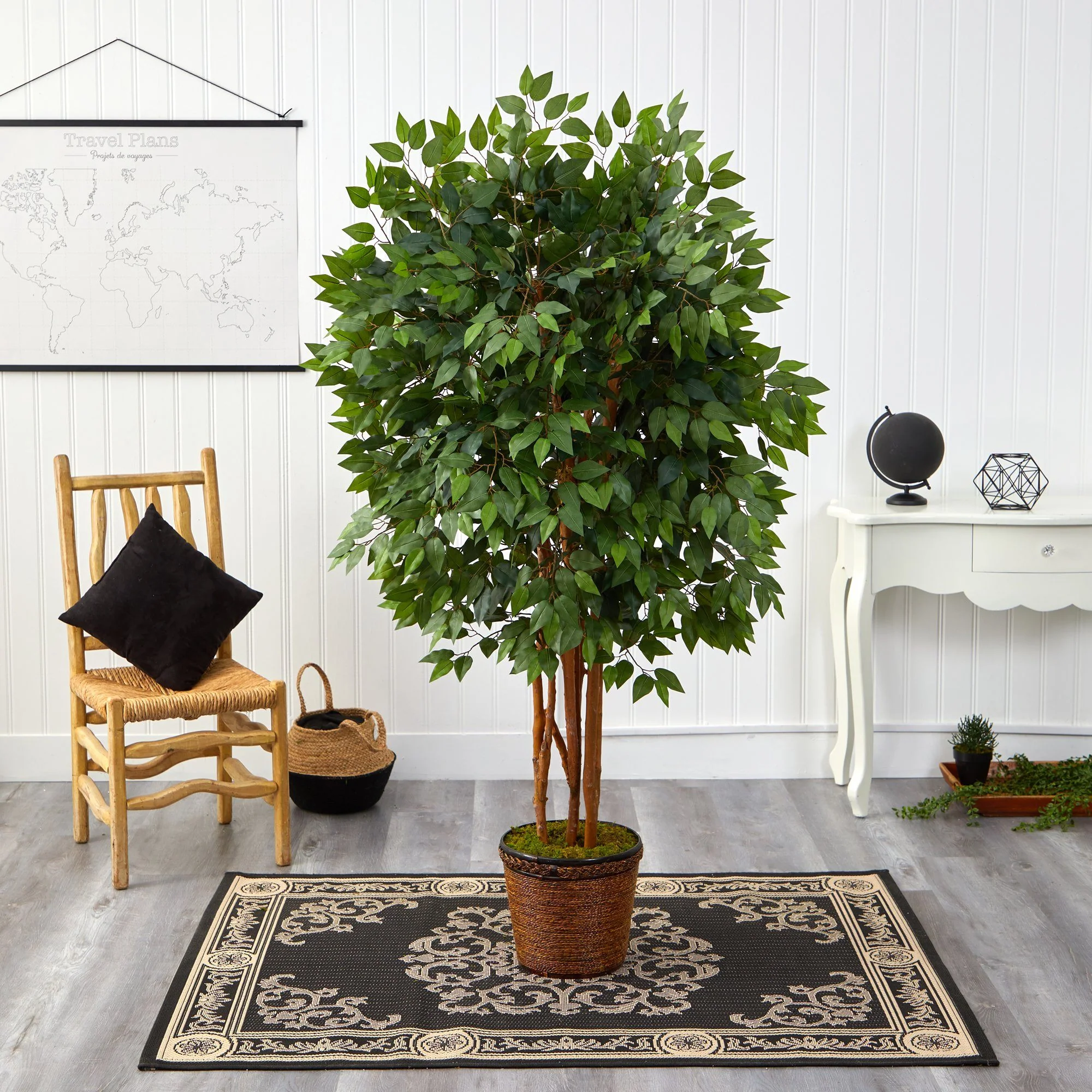 5.5’ Super Deluxe Ficus Artificial Tree in Wicker Planter - Image 3
