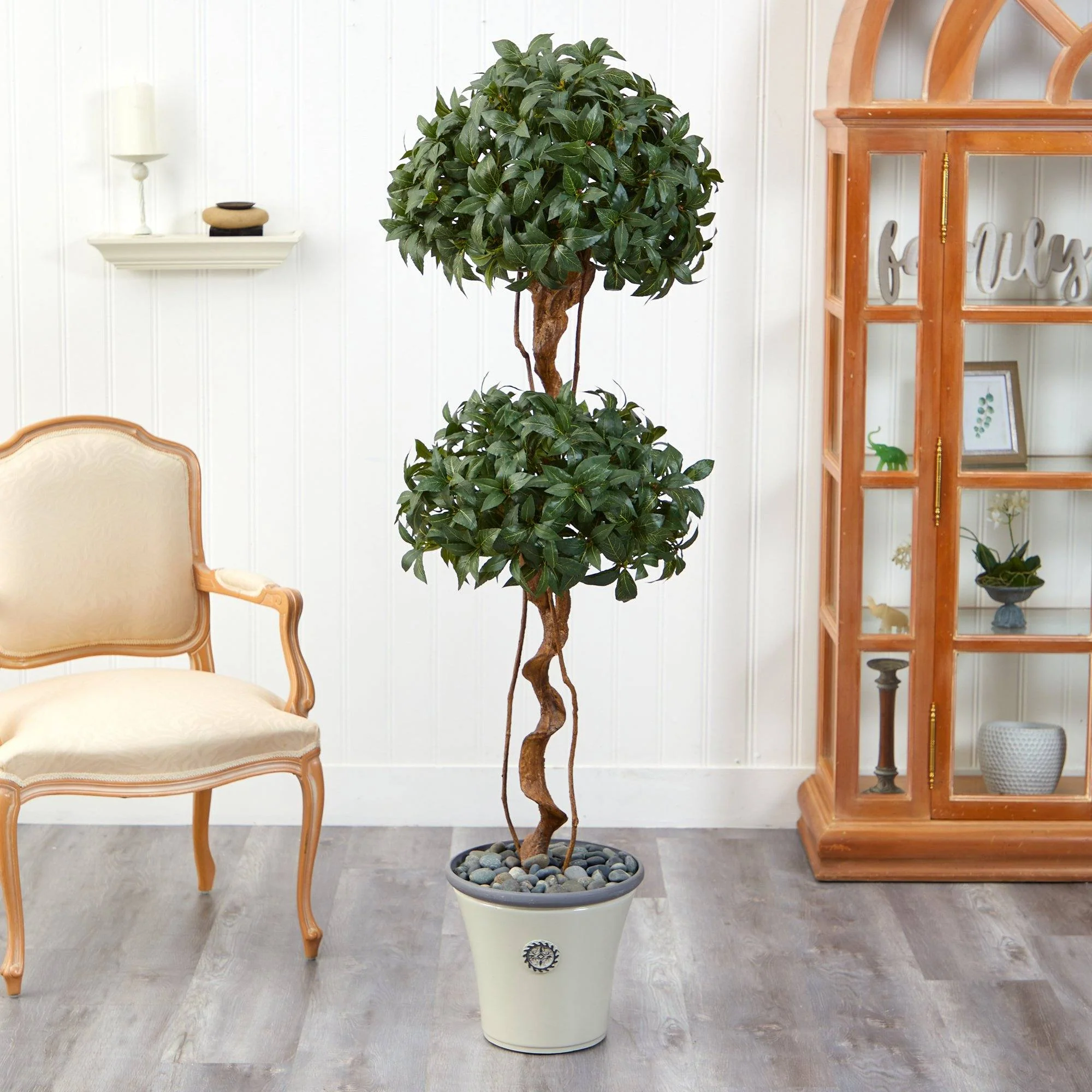 5.5’ Sweet Bay Double Ball Topiary Artificial Tree in Decorative Planter - Image 3