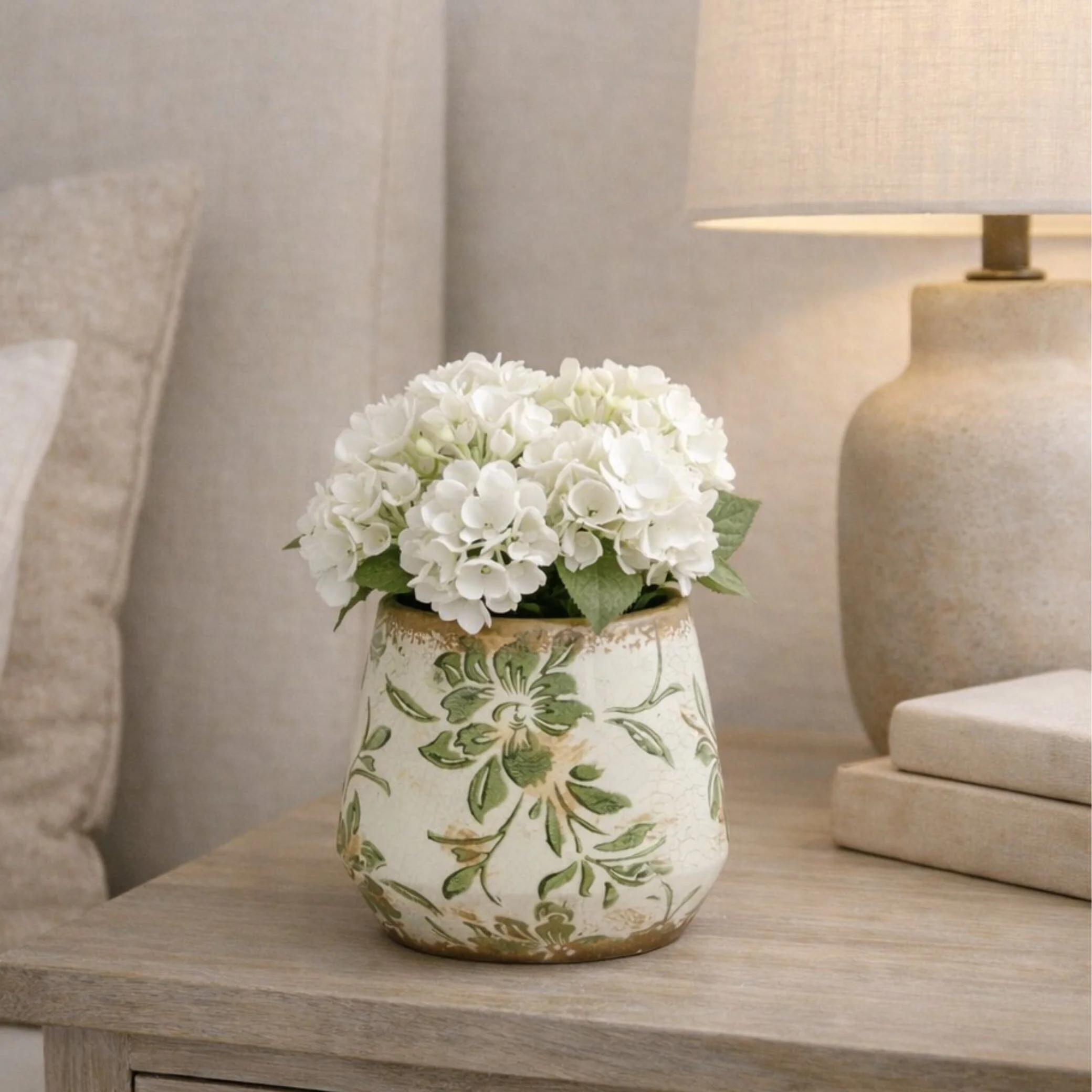 5.5” Tuscan Ceramic Green Scroll Planter - Image 2