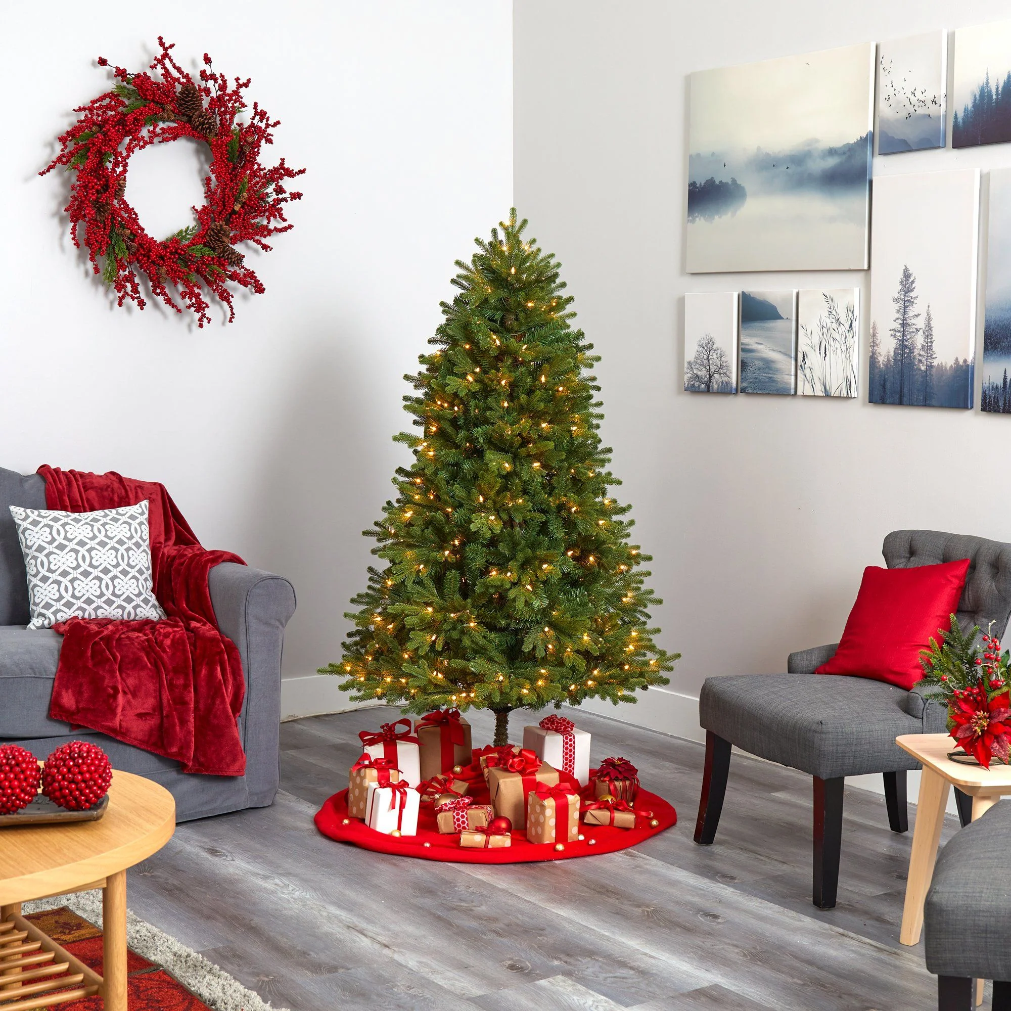 5.5’ Washington Fir Artificial Christmas Tree with 300 Clear Lights and 672 Bendable Branches - Image 6
