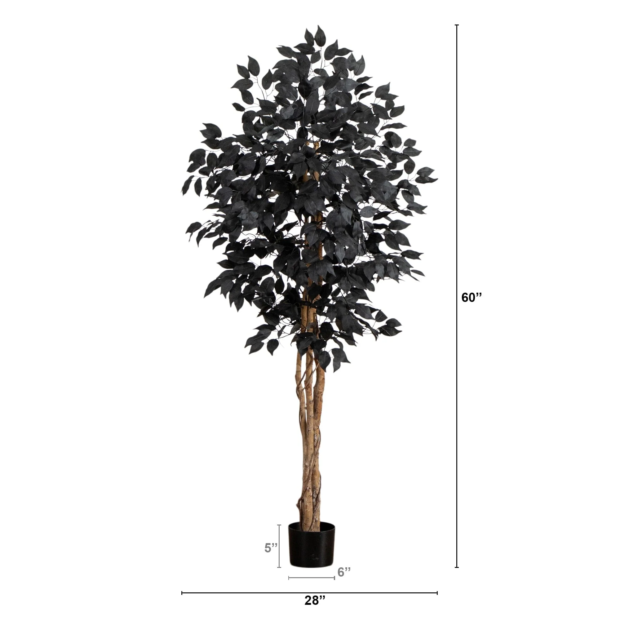 5' Artificial Halloween Black Ficus Tree with Natural Trunk - Image 5