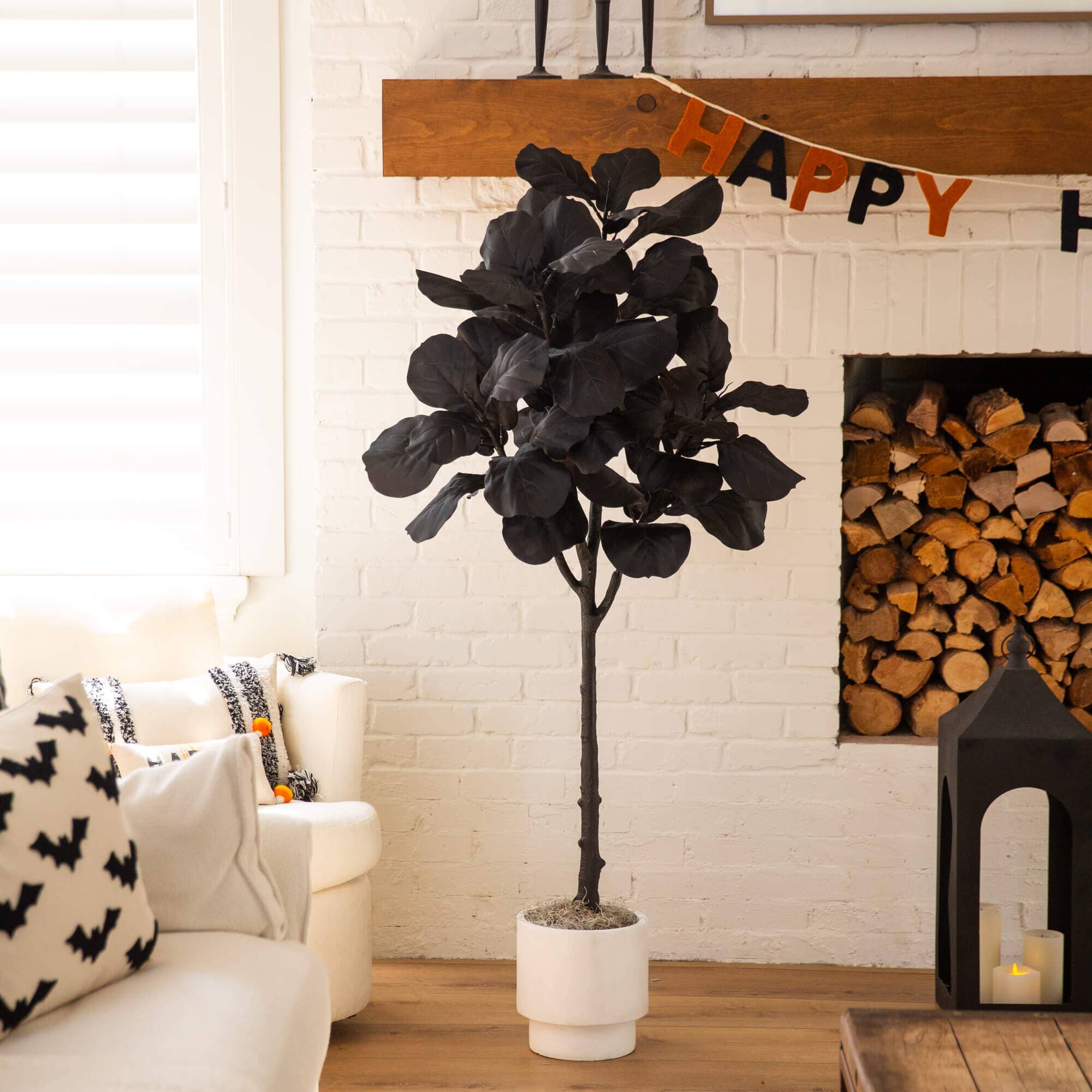 5' Artificial Halloween Black Fiddle Leaf Tree - Image 4
