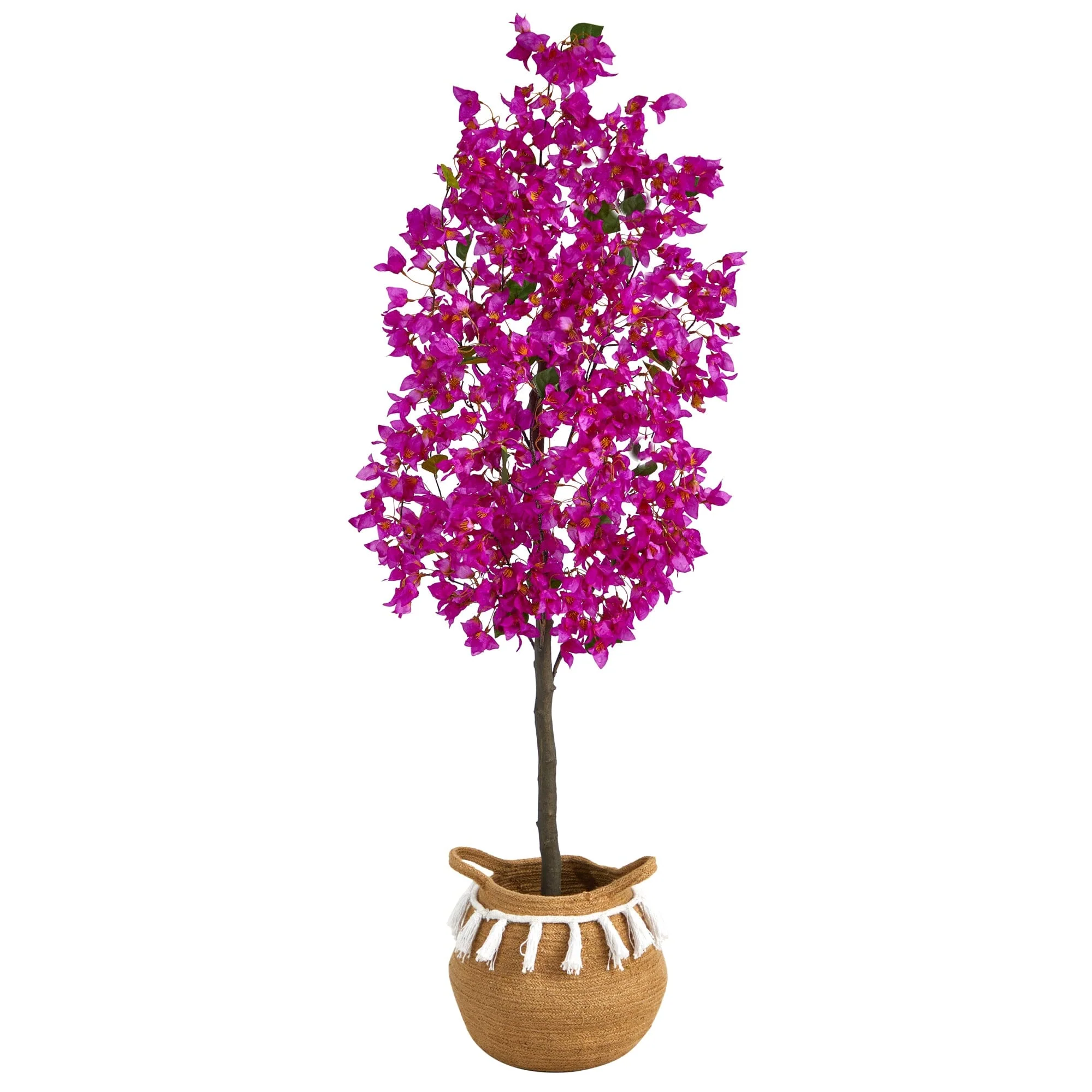 5’ Artificial Bougainvillea Tree with Handmade Jute & Cotton Basket with Tassels - Image 5