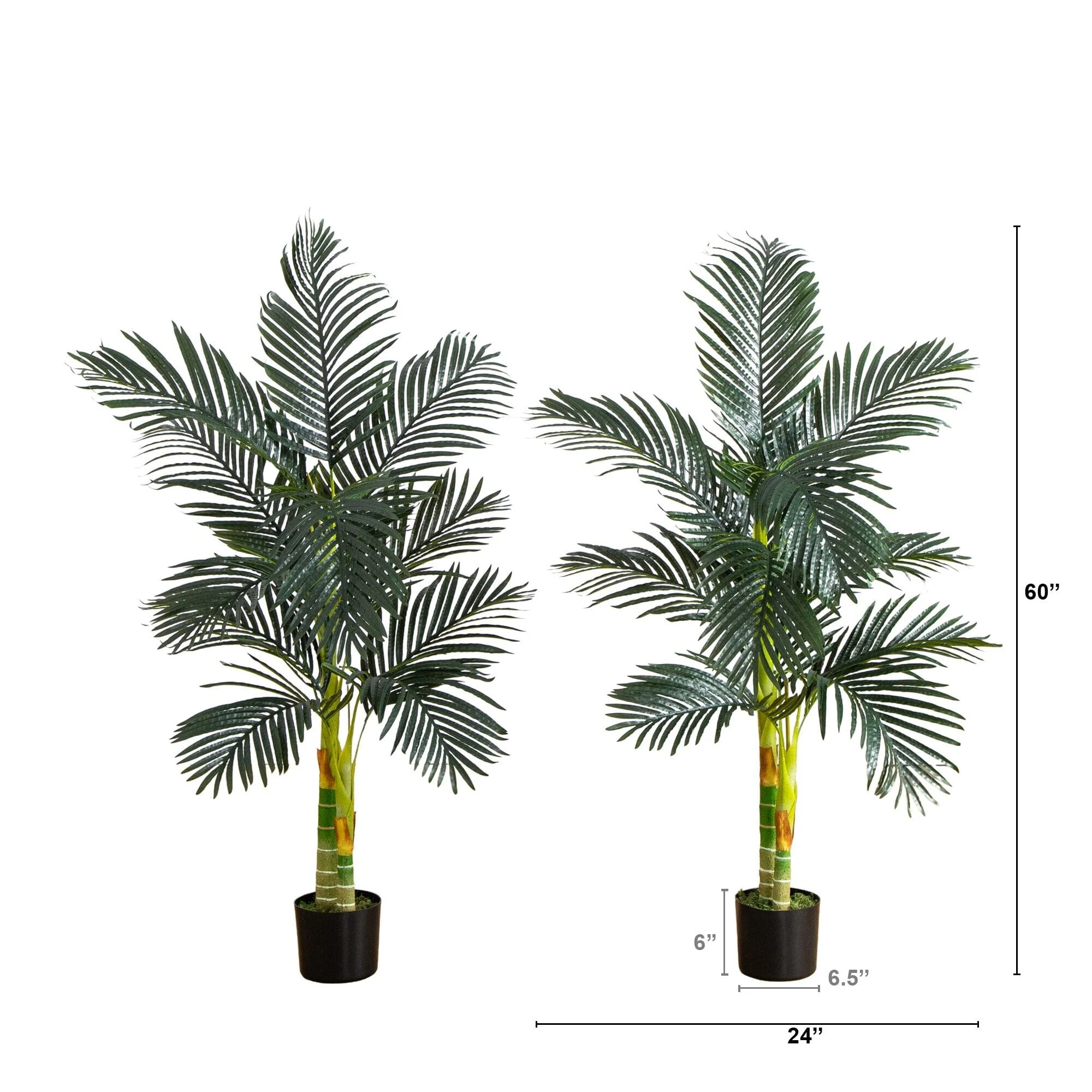 5’ Artificial Double Stalk Golden Cane Palm Tree- Set of 2 - Image 5