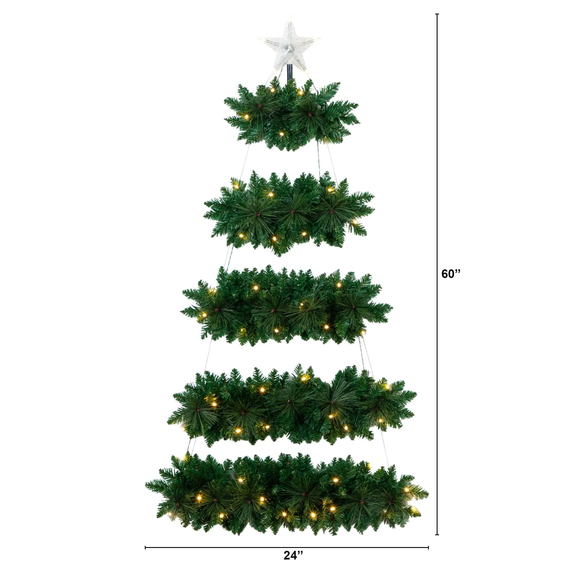 5' Artificial Wall Hanging Christmas Tree with 50 Warm White LED Lights - Image 7