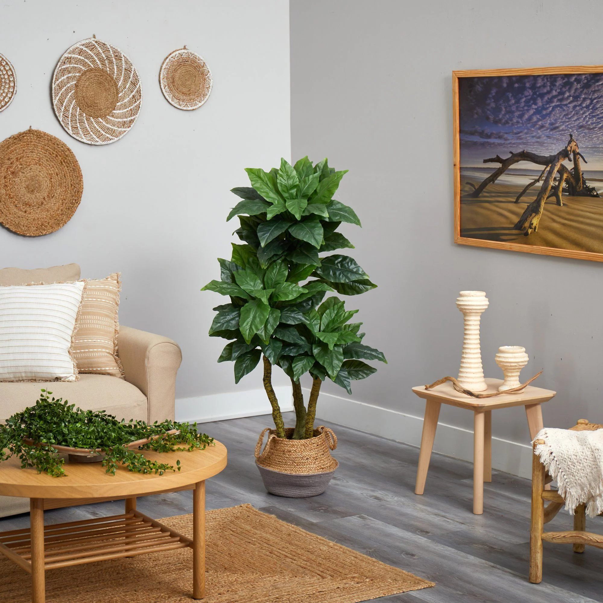5’ Bird Nest Tree in Handmade Black and White Natural Jute and Cotton Planter UV Resistant - Image 4