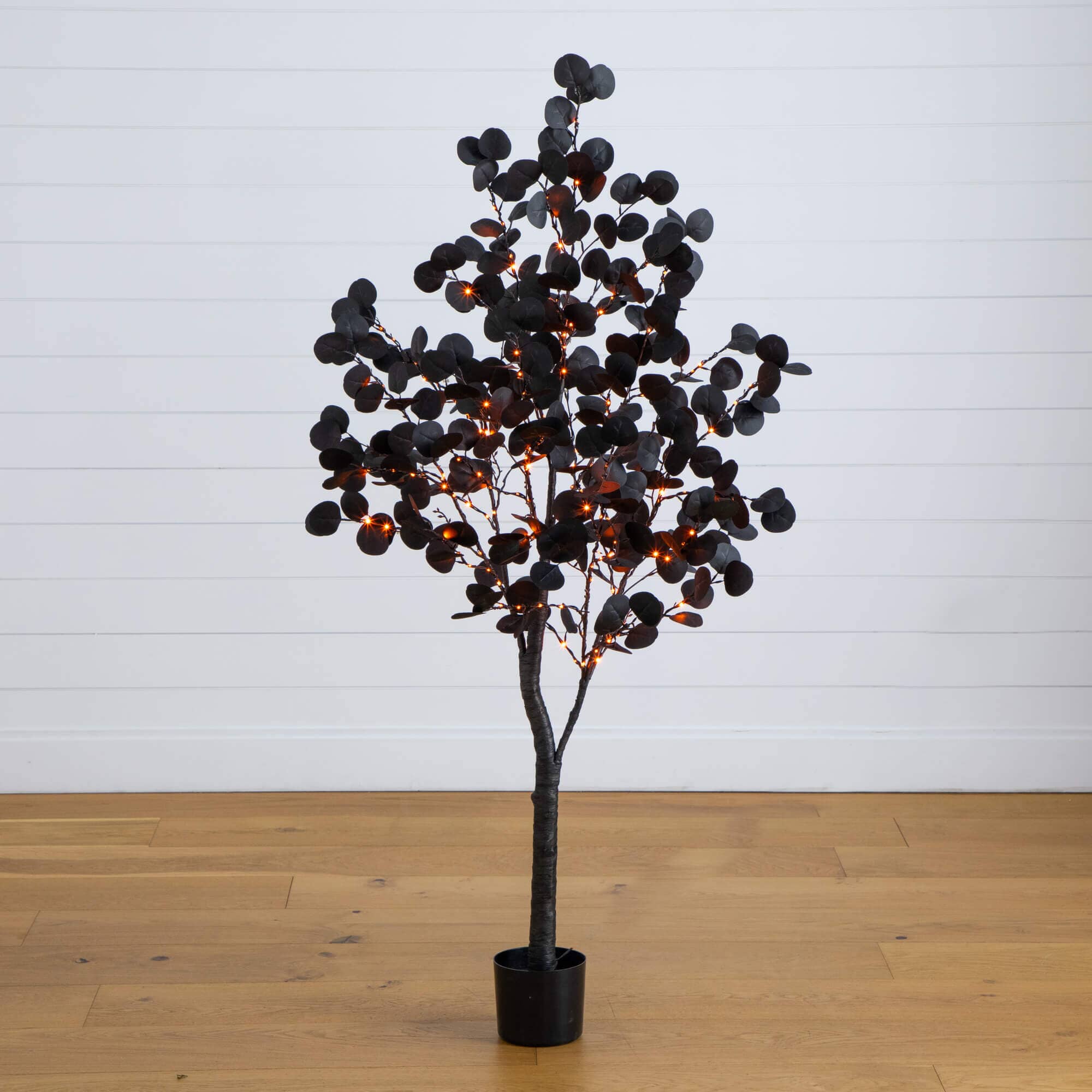 5' Pre-Lit Artificial Halloween Black Eucalyptus Tree with 220 Orange & Purple LED Lights - Image 6