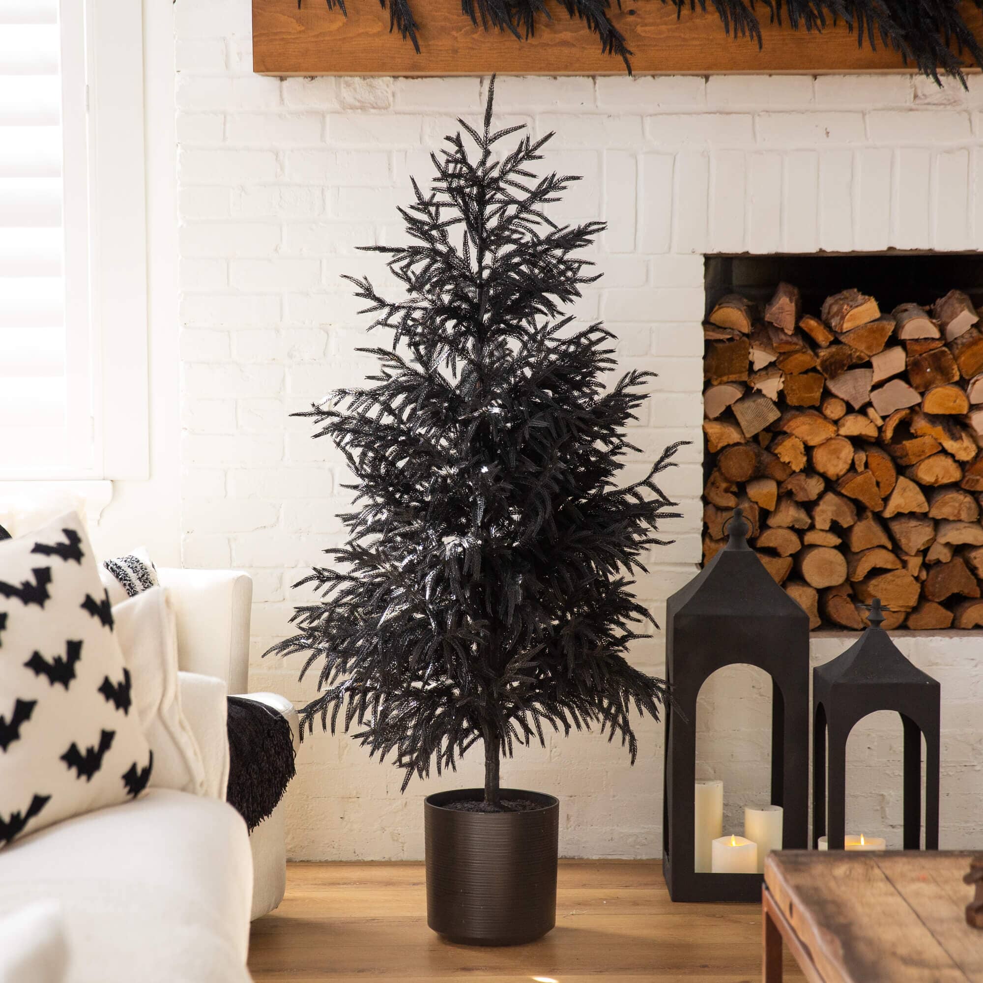 5' Artificial Halloween Real Touch Black Norfolk Pine Christmas Tree with Natural Look - Image 3
