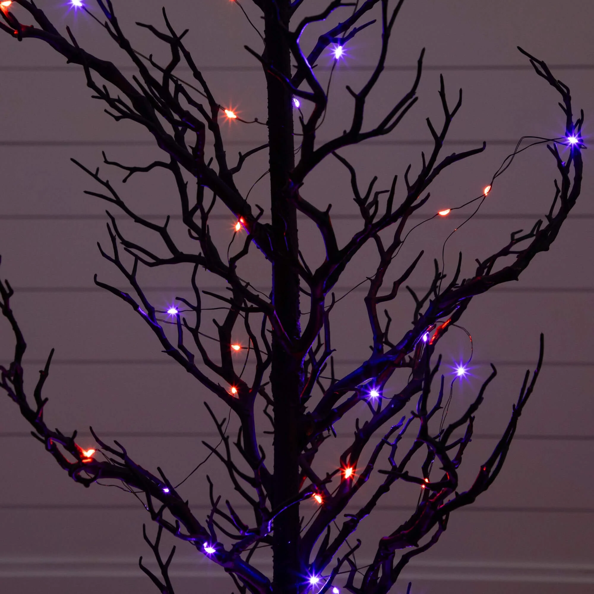 5' Pre-Lit Artificial Halloween Black Spooky Twig Tree with 200 Orange & Purple Copper Wire String LED Lights - Image 2