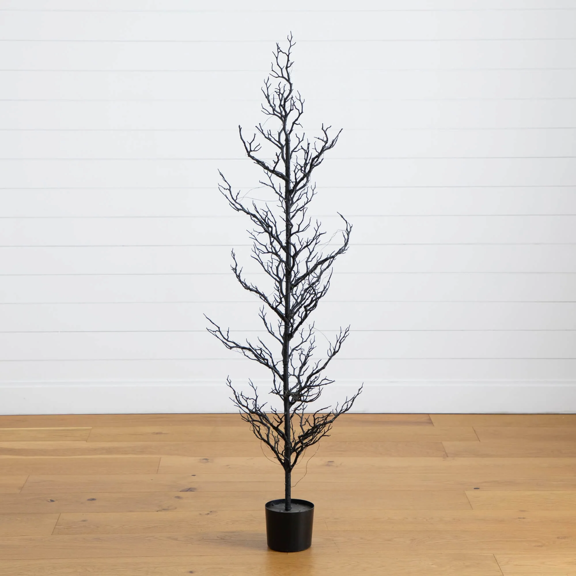 5' Pre-Lit Artificial Halloween Black Spooky Twig Tree with 200 Orange & Purple Copper Wire String LED Lights - Image 5