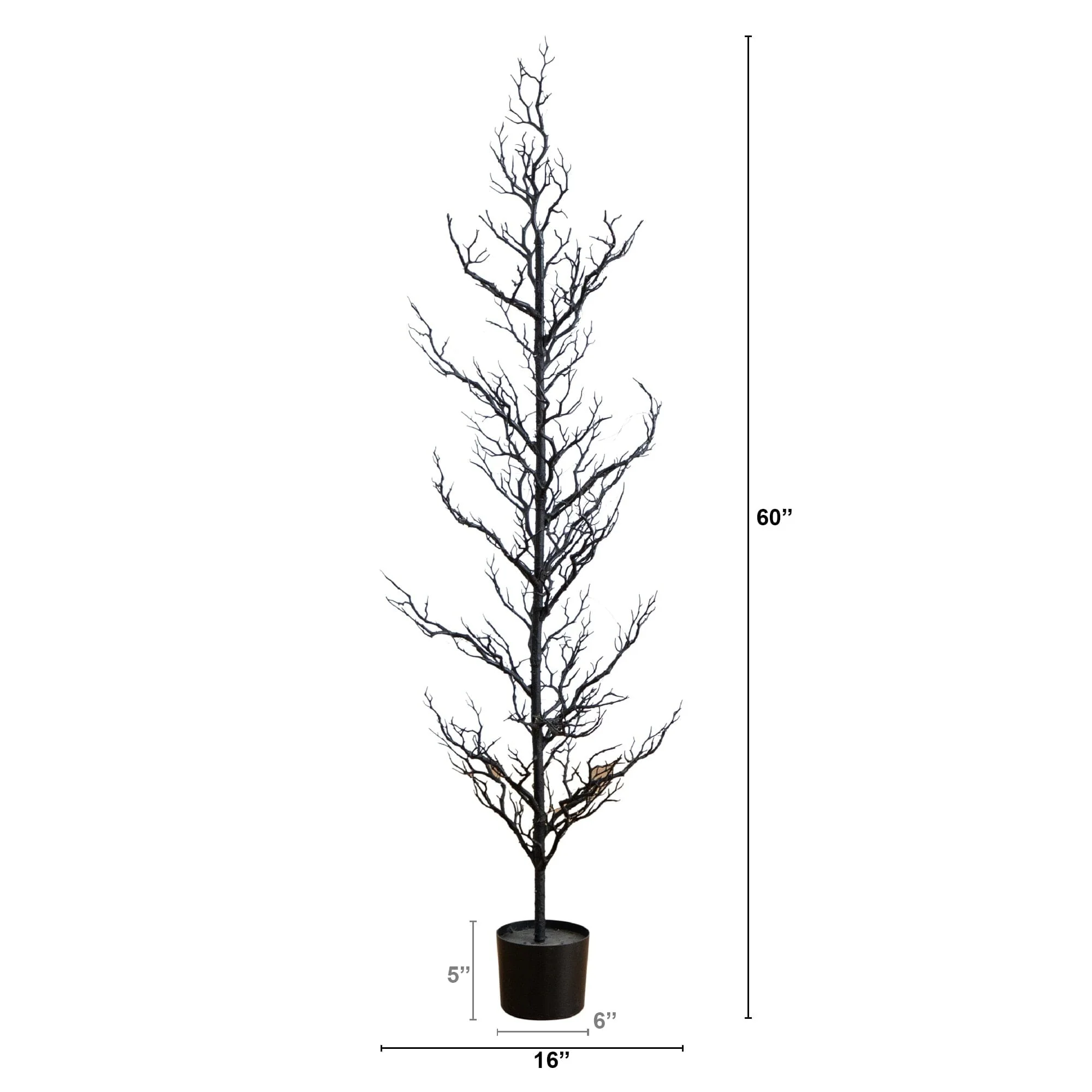5' Pre-Lit Artificial Halloween Black Spooky Twig Tree with 200 Orange & Purple Copper Wire String LED Lights - Image 8