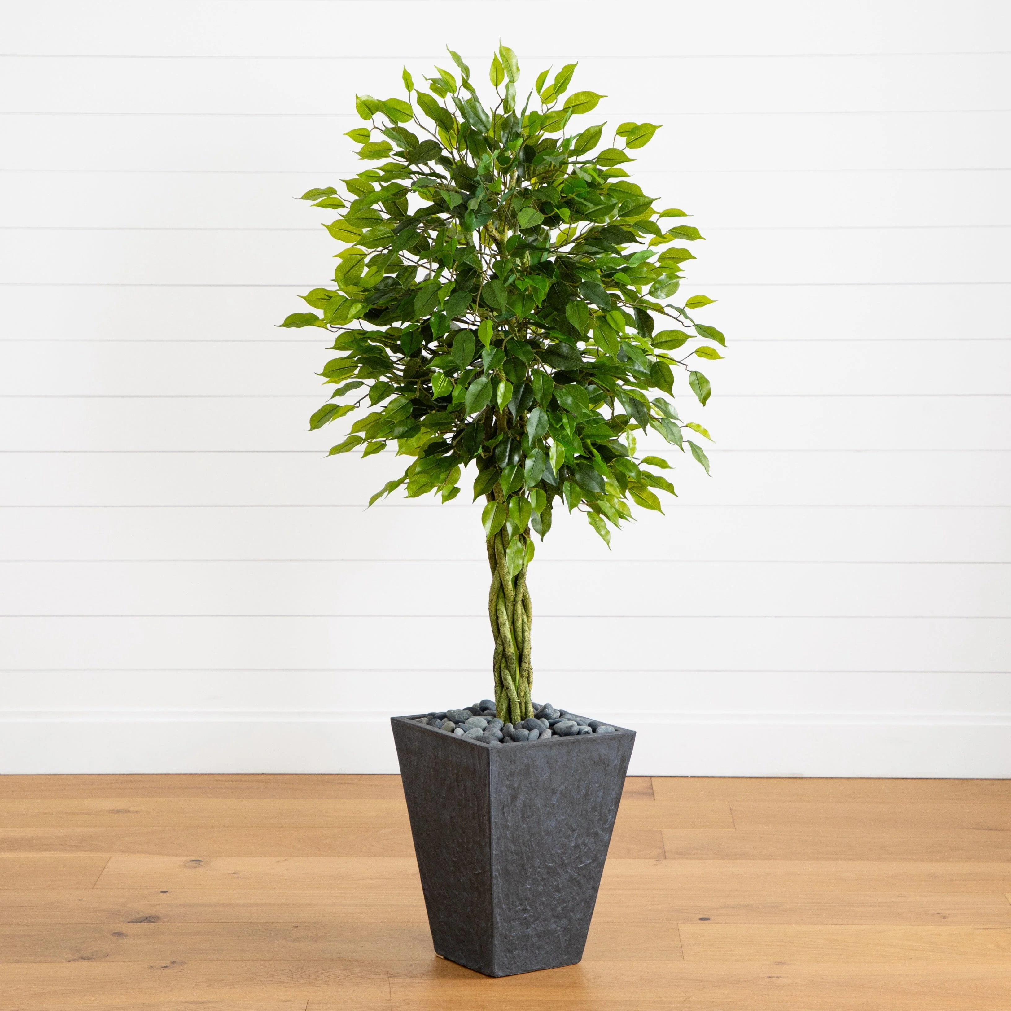5’ Braided Ficus Artificial Tree in Slate Planter(Indoor/Outdoor) - Image 4