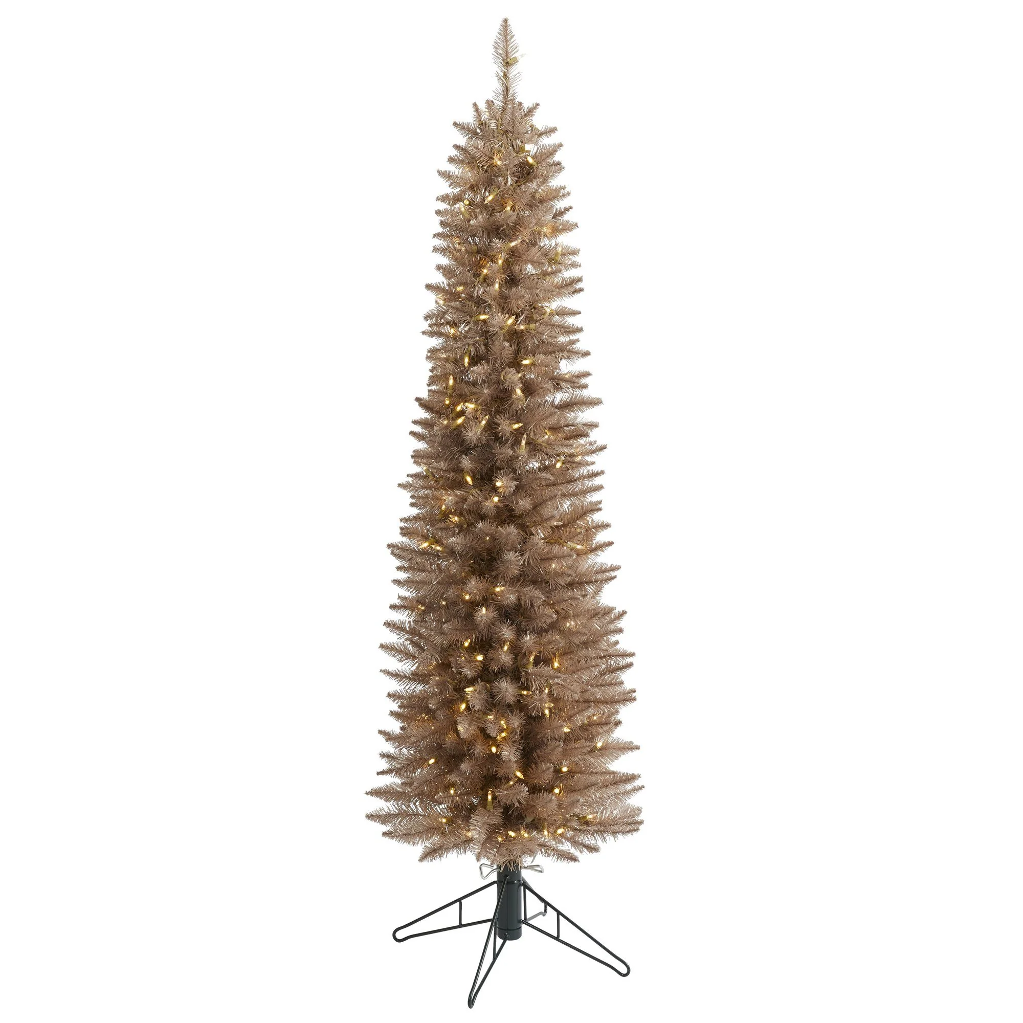 5’ Champagne Pencil Artificial Christmas Tree with 250 (multifunction) Clear LED Lights and 438 Bendable Branches