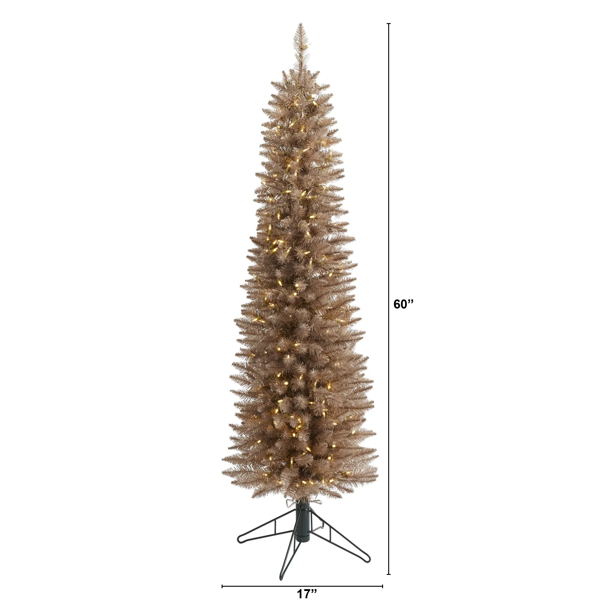 5’ Champagne Pencil Artificial Christmas Tree with 250 (multifunction) Clear LED Lights and 438 Bendable Branches - Image 2