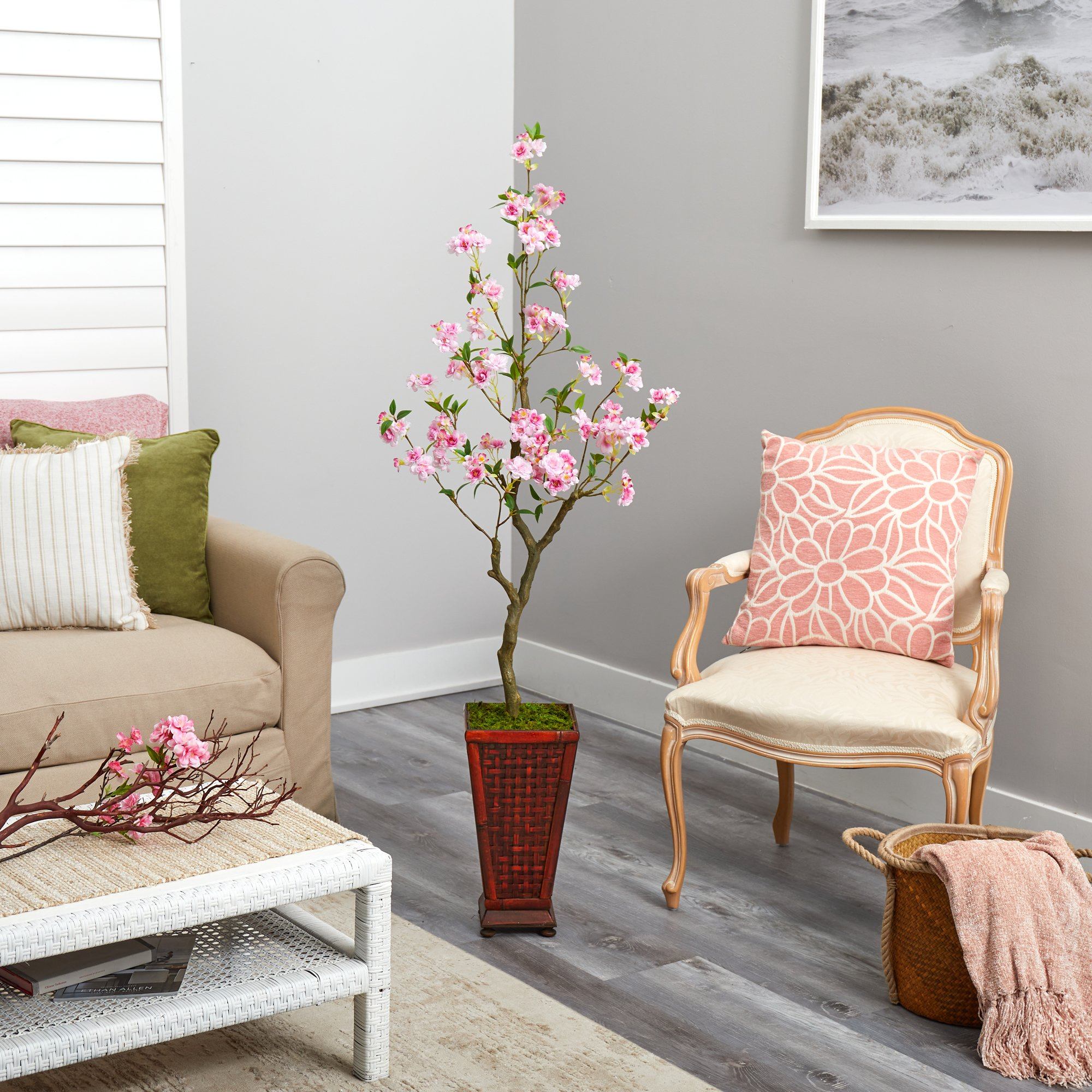 5’ Cherry Blossom Artificial Tree in Decorative Planter - Image 4