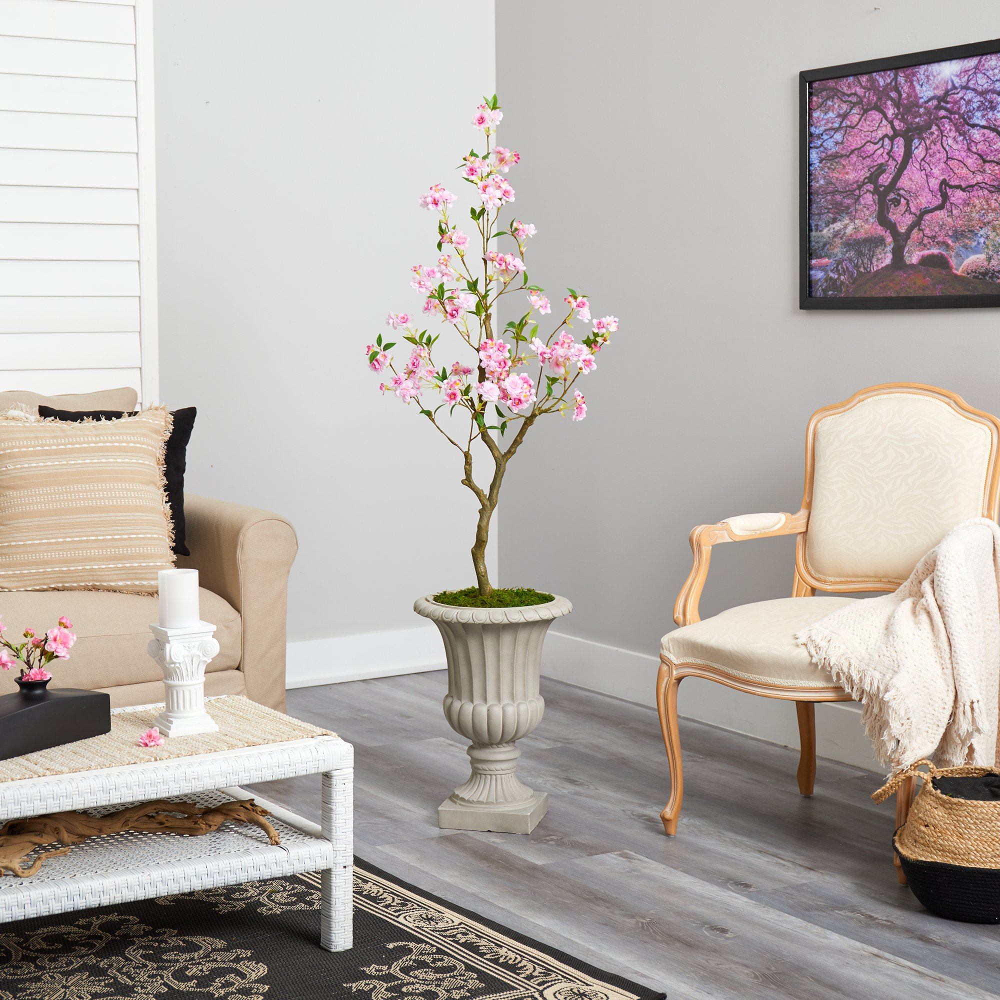 5’ Cherry Blossom Artificial Tree in Sand Finished Urn - Image 4