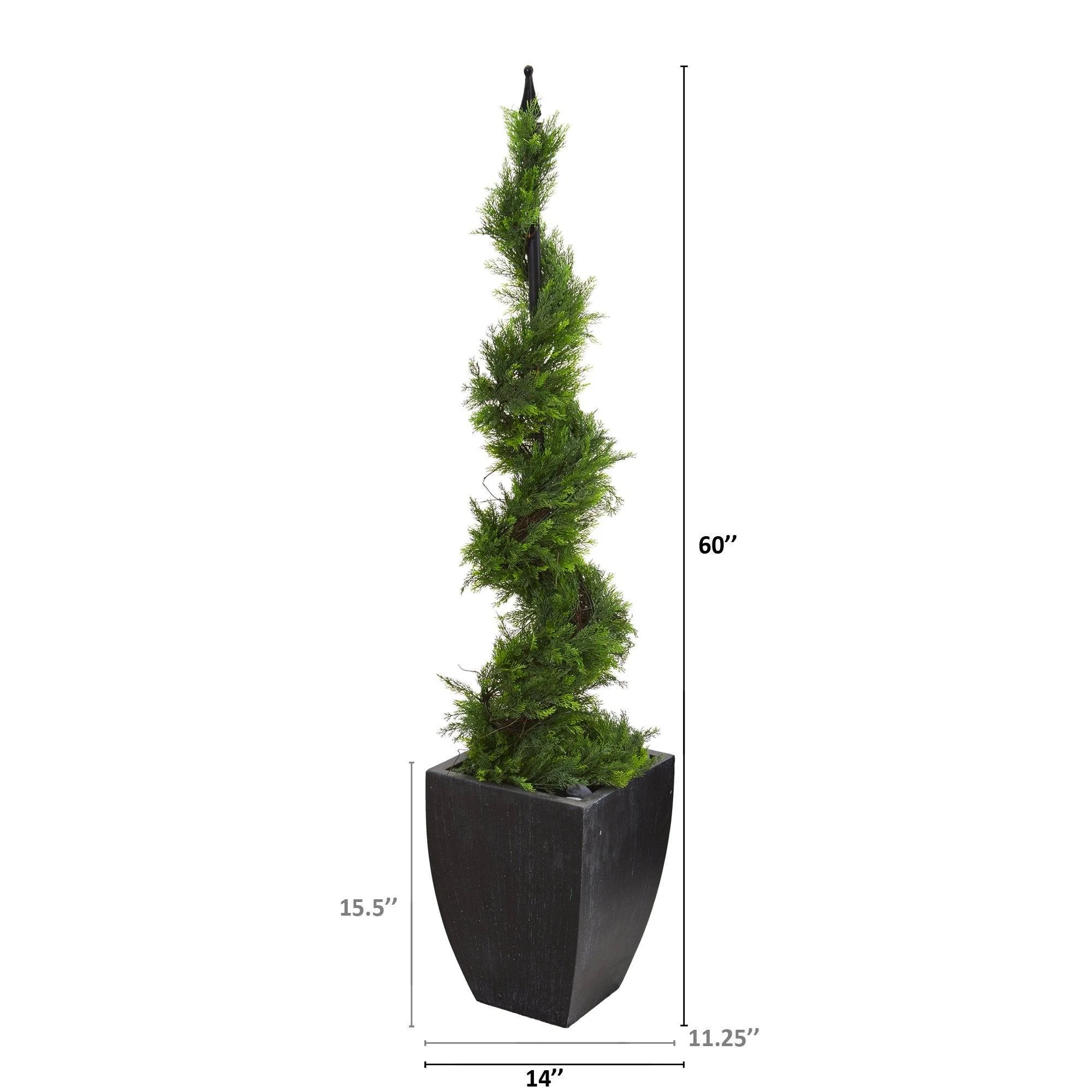 5’ Cypress Artificial Spiral Topiary Tree in Black Planter - Image 2