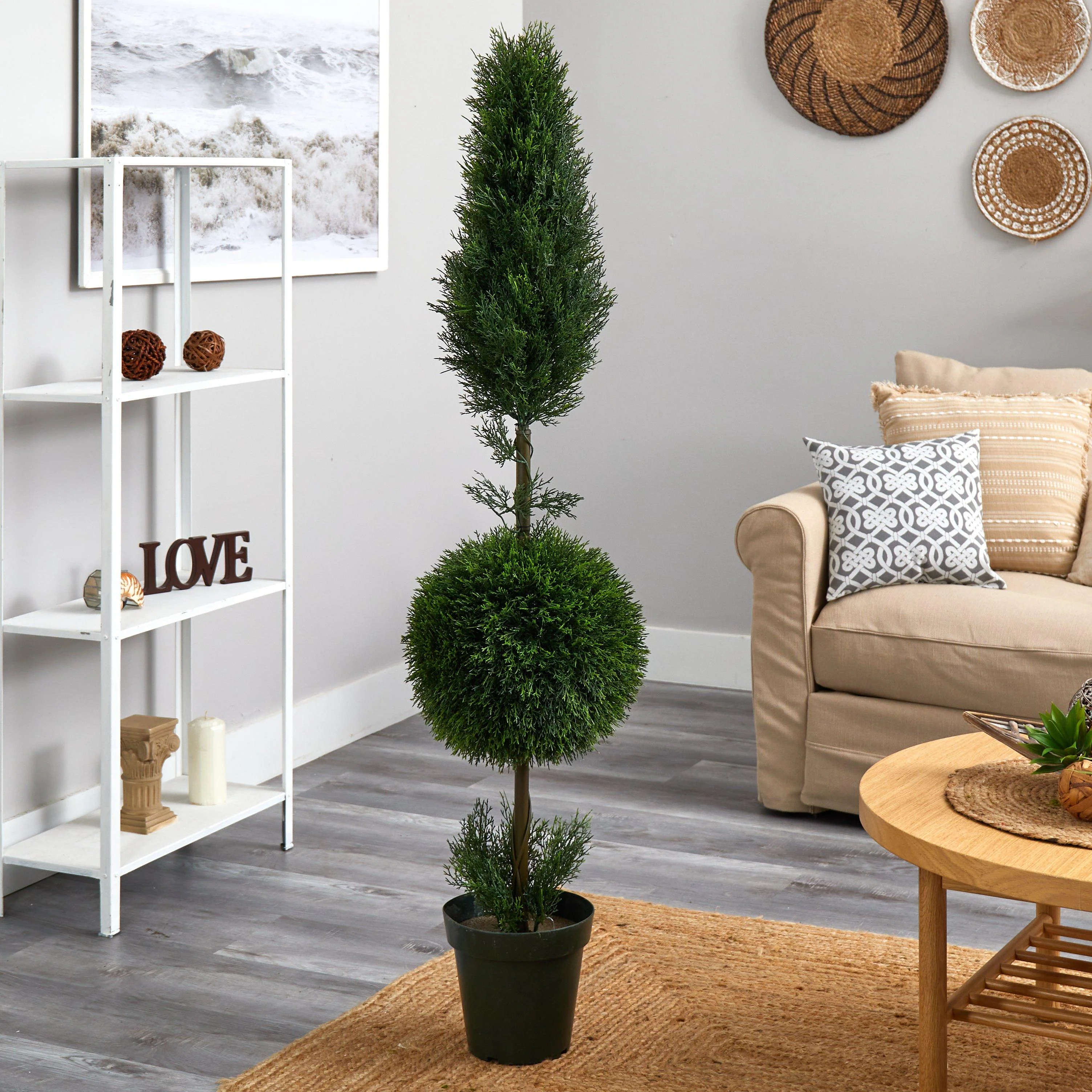 5' Cypress Ball and Cone Silk Tree (In-door/Out-door) - Image 3