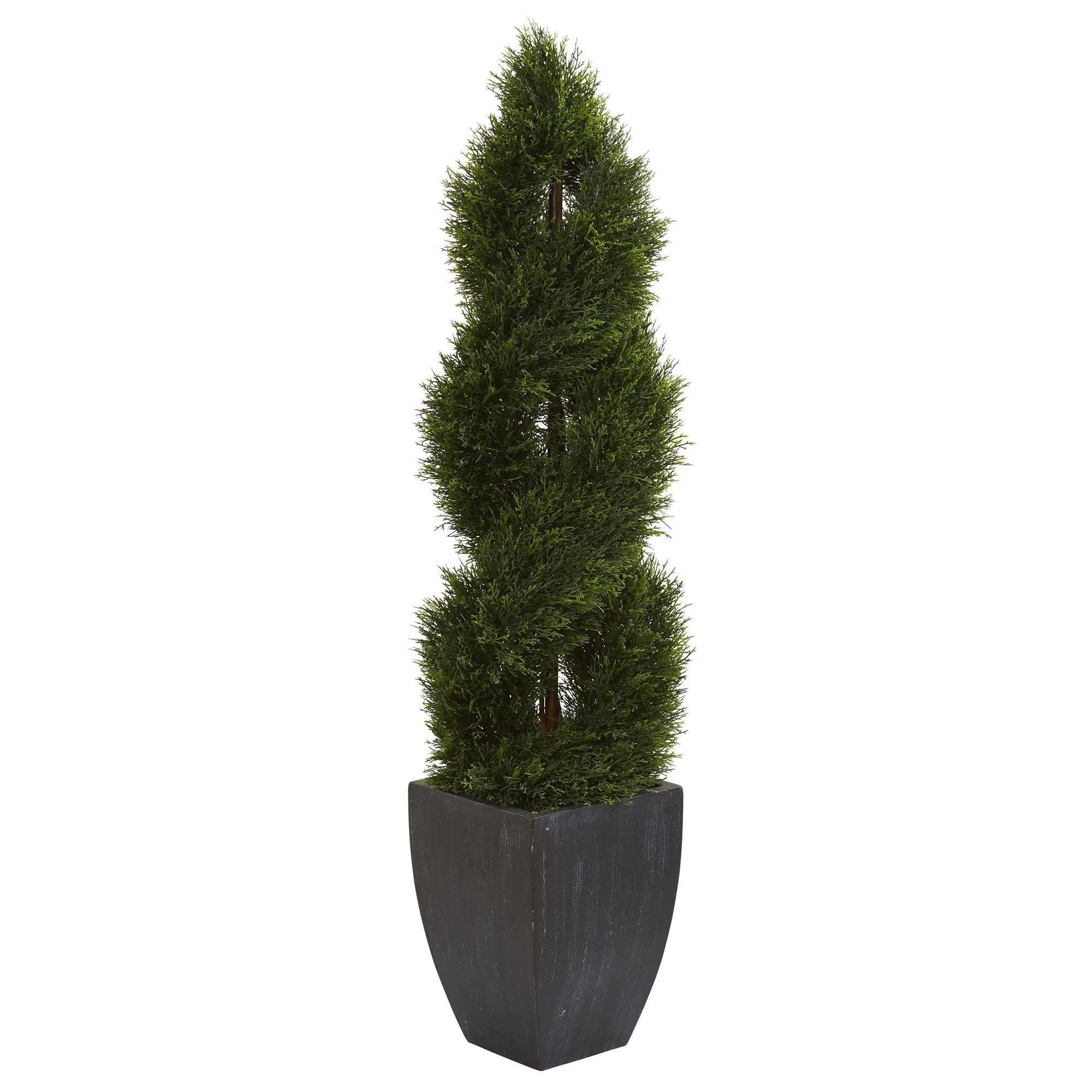 5’ Double Cypress Spiral Topiary Artificial Tree in Black Planter (Indoor/Outdoor) - Image 4