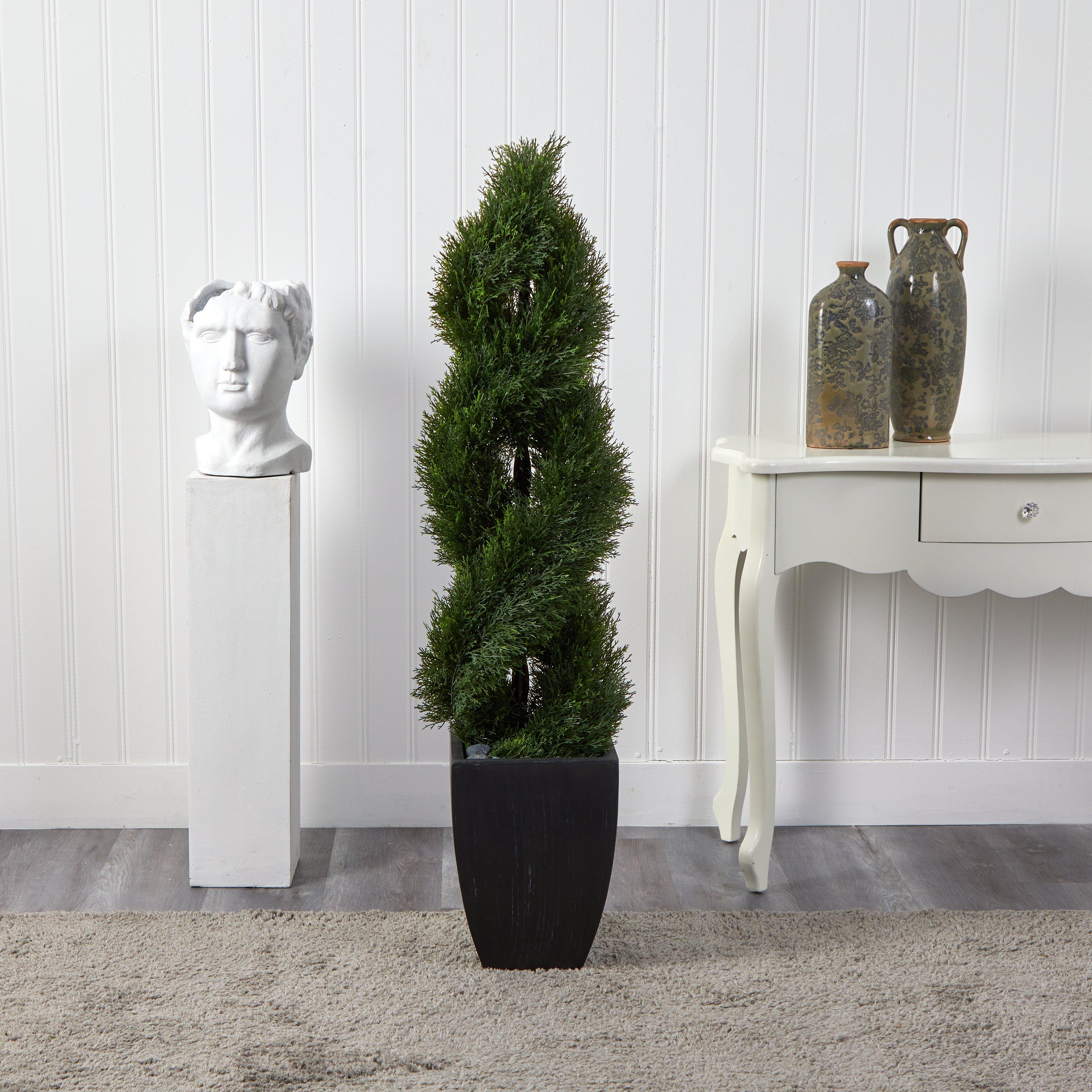 5’ Double Cypress Spiral Topiary Artificial Tree in Black Planter (Indoor/Outdoor) - Image 5