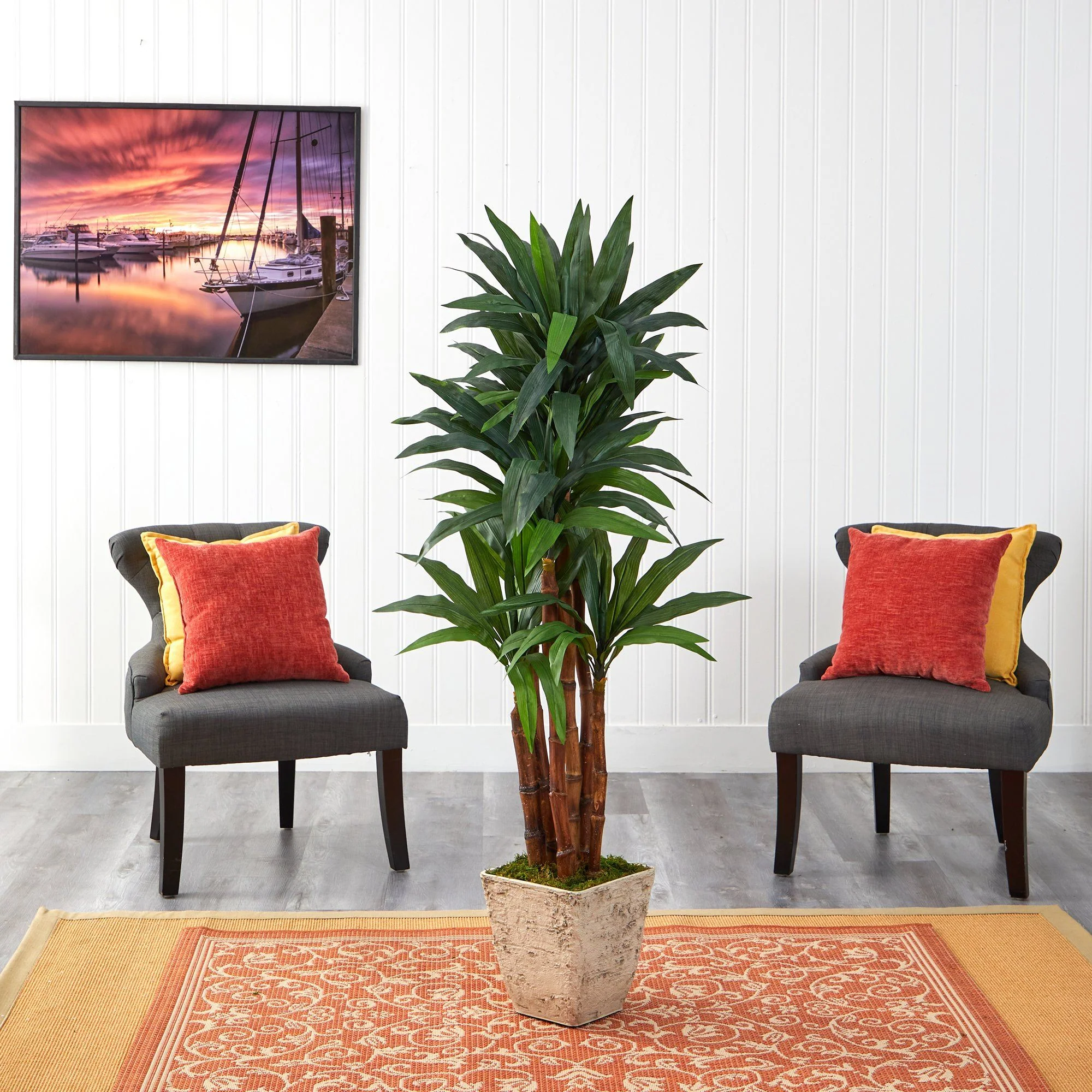 5’ Dracaena Artificial Tree in Country White Planter - Image 3