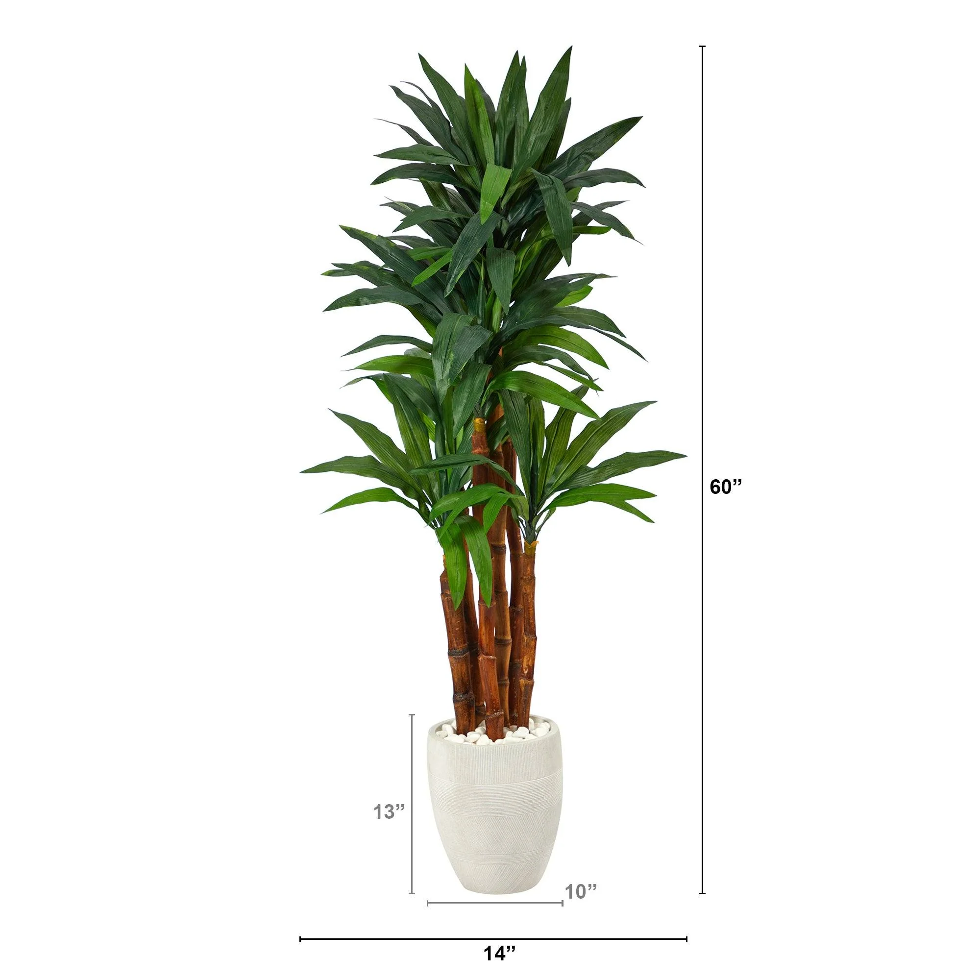 5’ Dracaena Artificial Tree in White Planter - Image 2