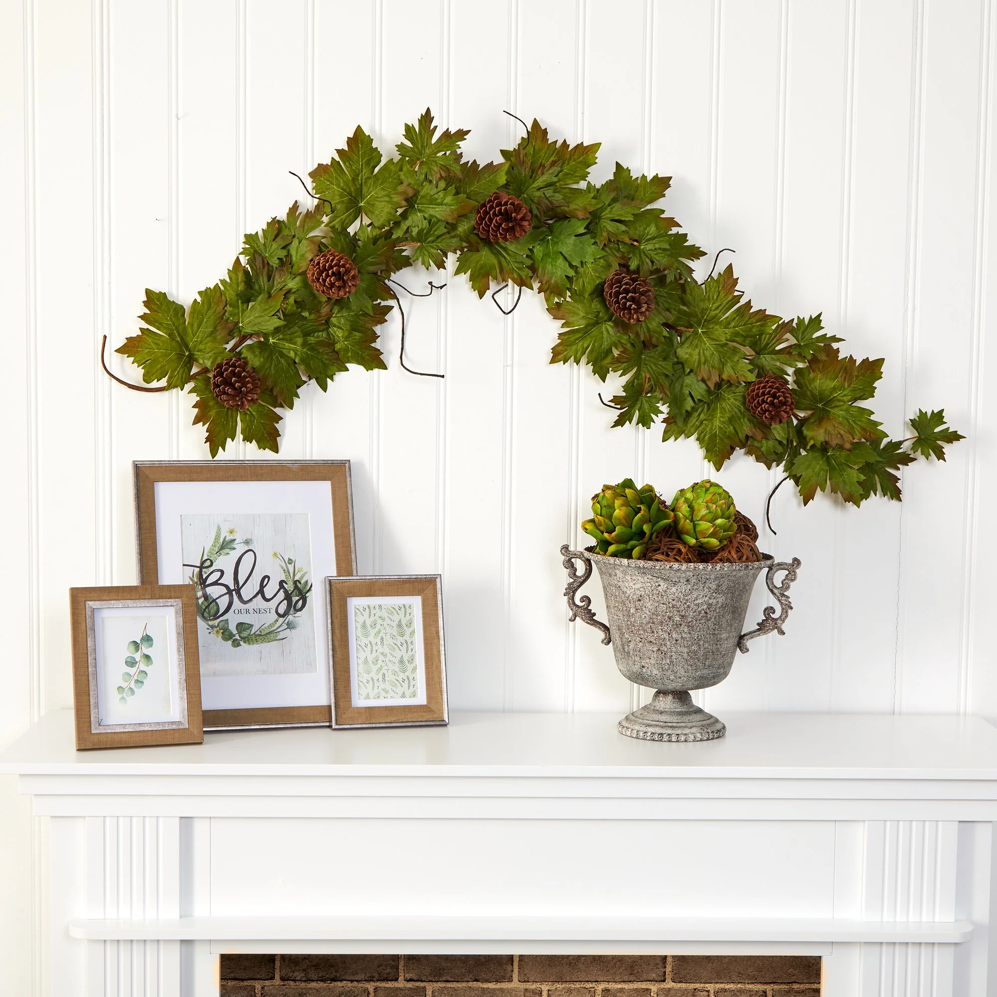 5' Fall Maple Leaf with Pine Cones Artificial Garland - Image 4