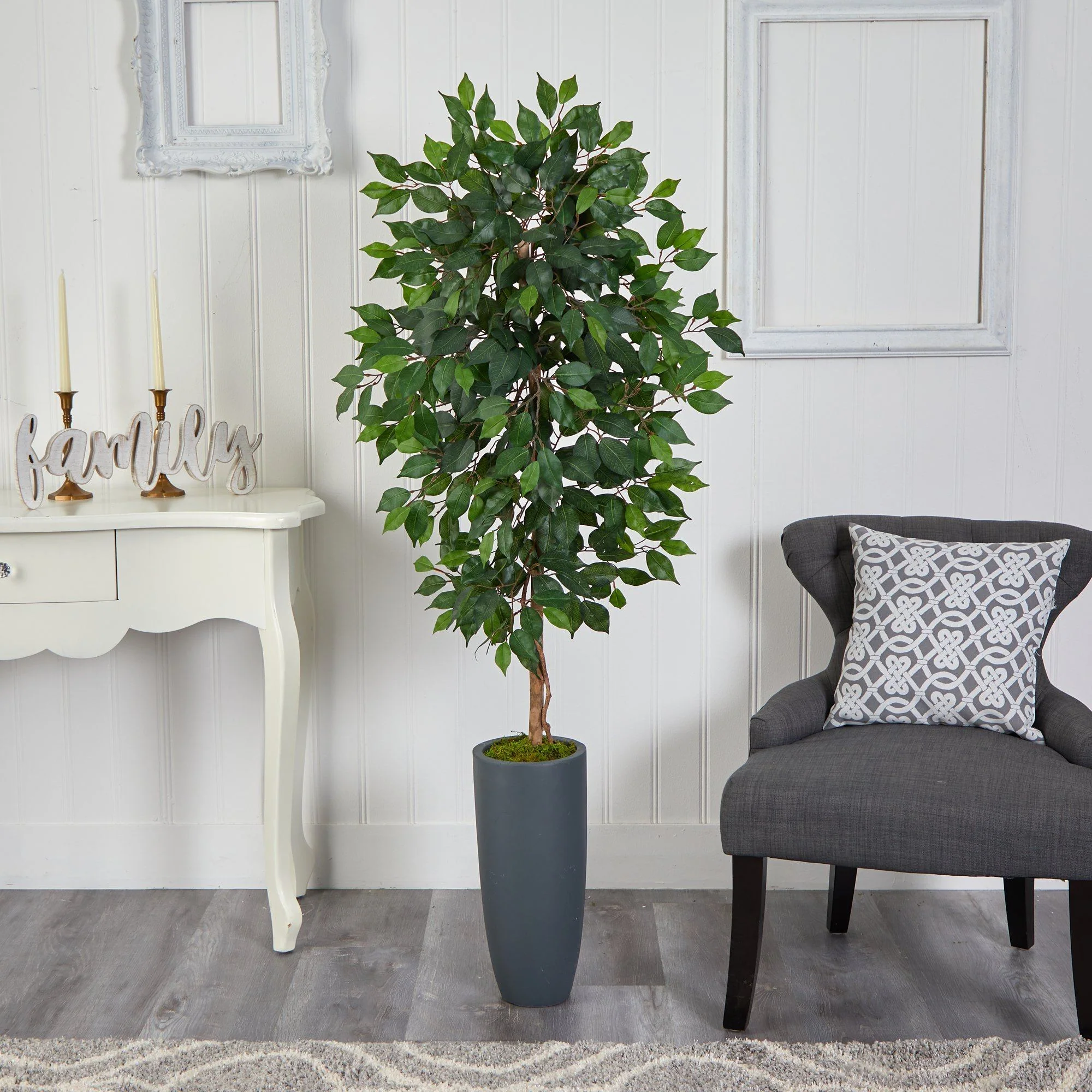 5’ Ficus Artificial Tree in Gray Planter - Image 3