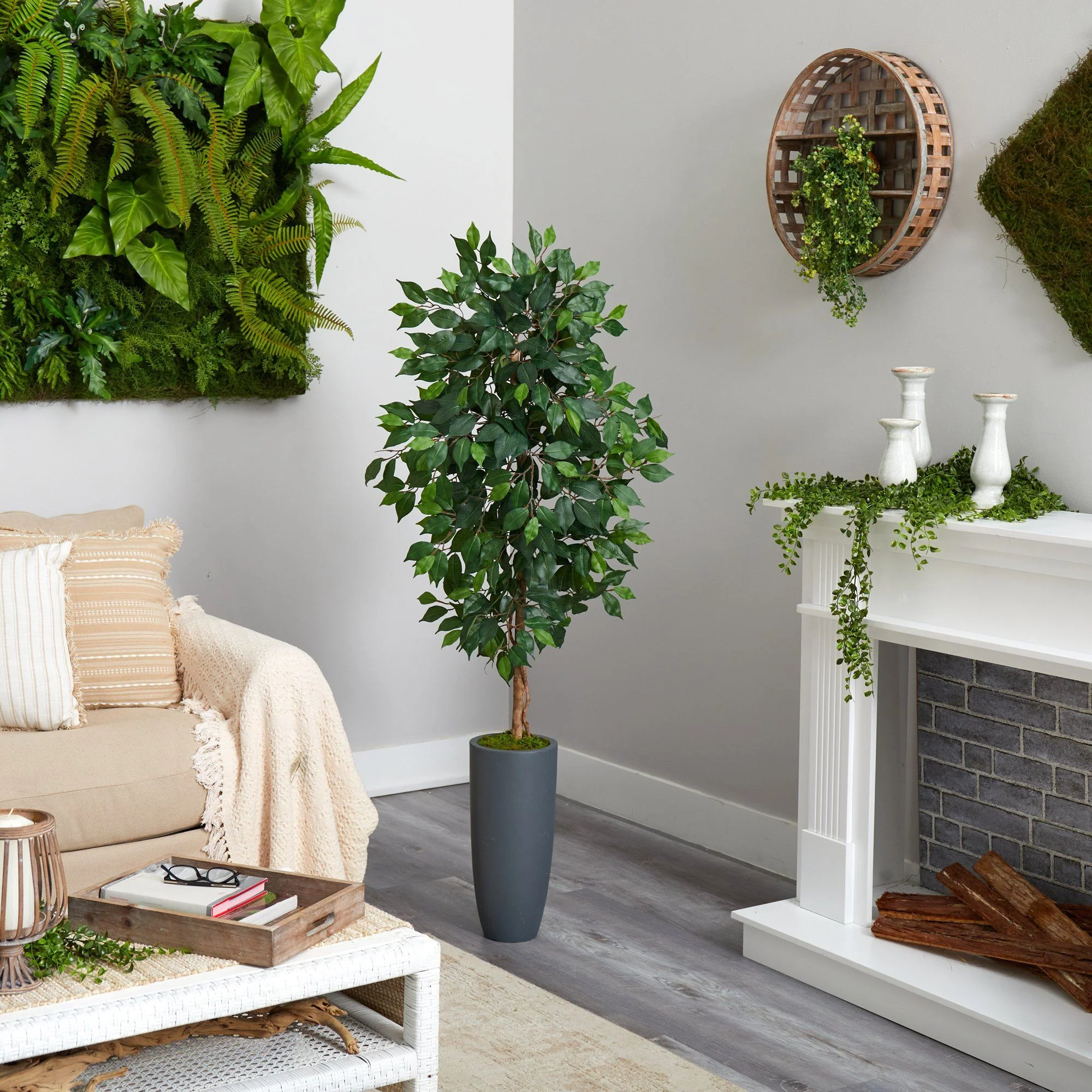 5’ Ficus Artificial Tree in Gray Planter - Image 4