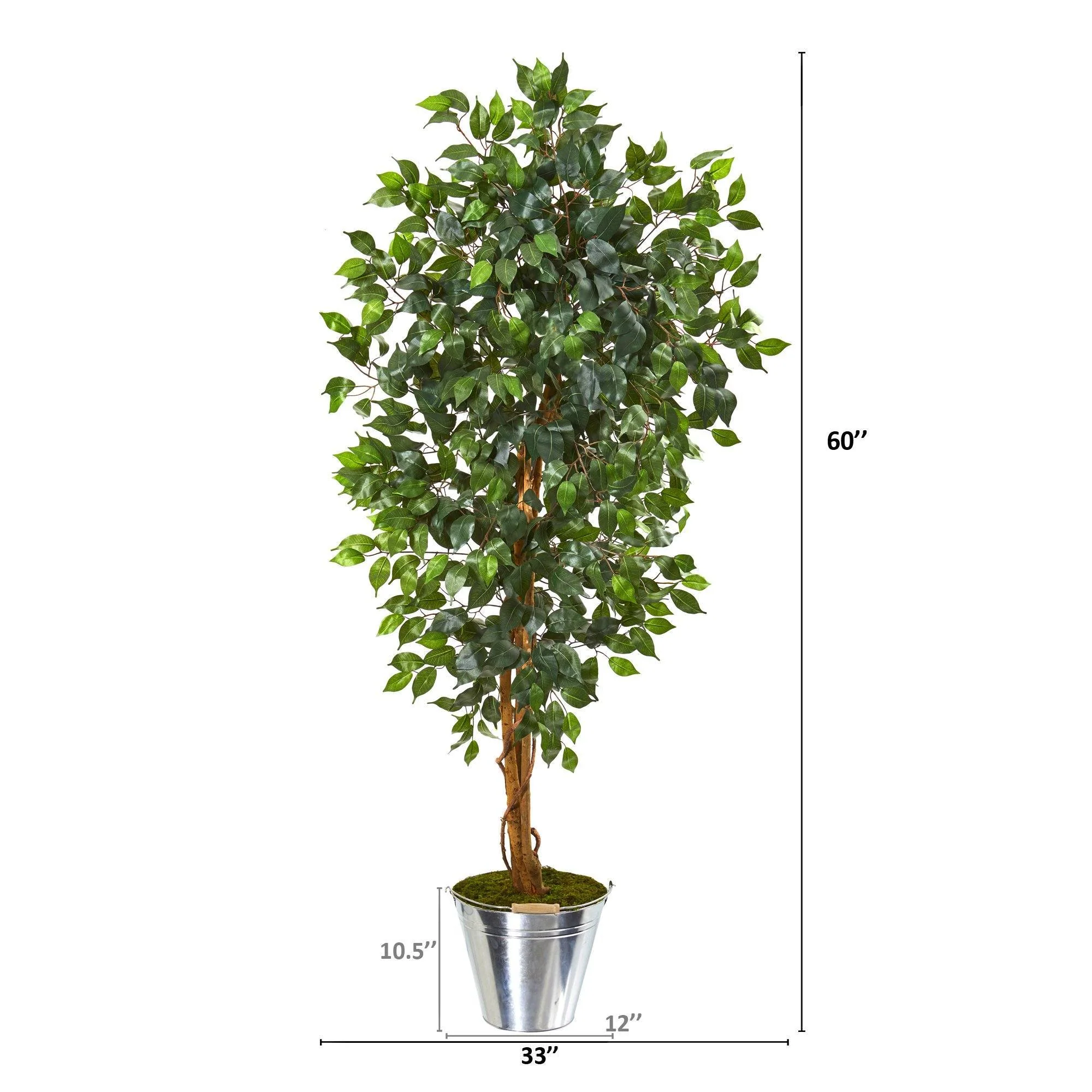 5’ Ficus Artificial Tree in Tin Bucket - Image 2