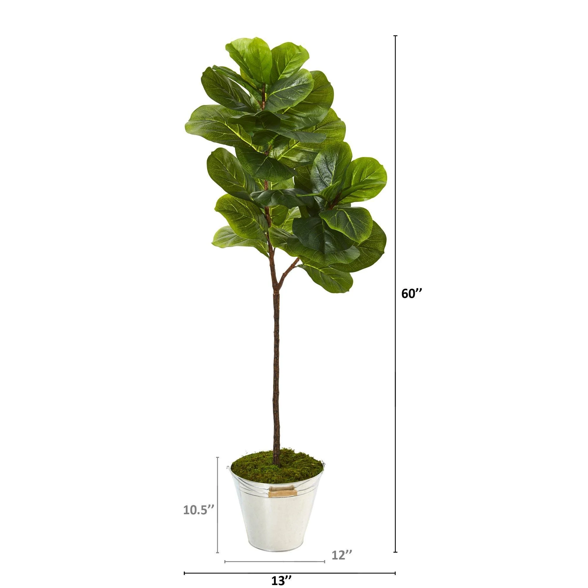 5’ Fiddle Leaf Artificial Tree in Tin Bucket - Image 2