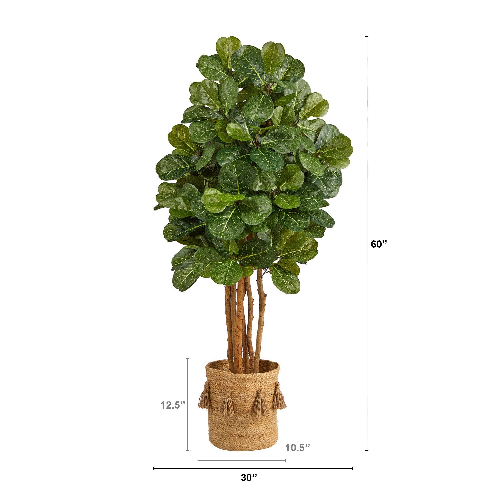 5’ Fiddle Leaf Fig Artificial Tree in Handmade Natural Jute Planter with Tassels - Image 2