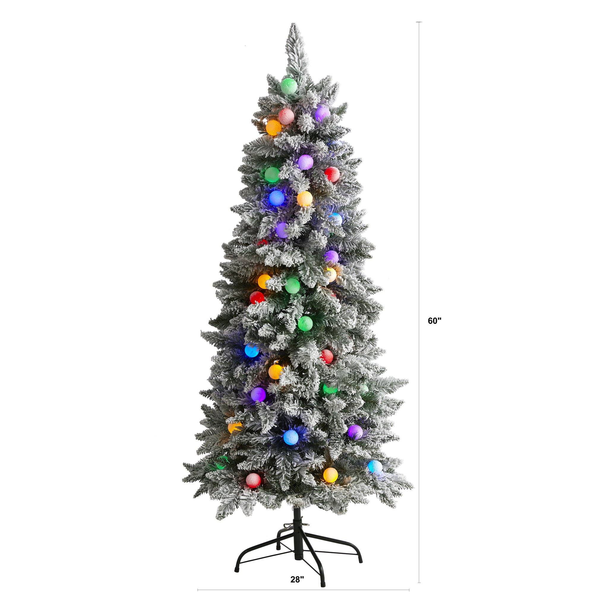 5' Flocked British Columbia Mountain Fir Artificial Christmas Tree with 50 Multi Color Globe Bulbs and 379 Bendable Branches - Image 6