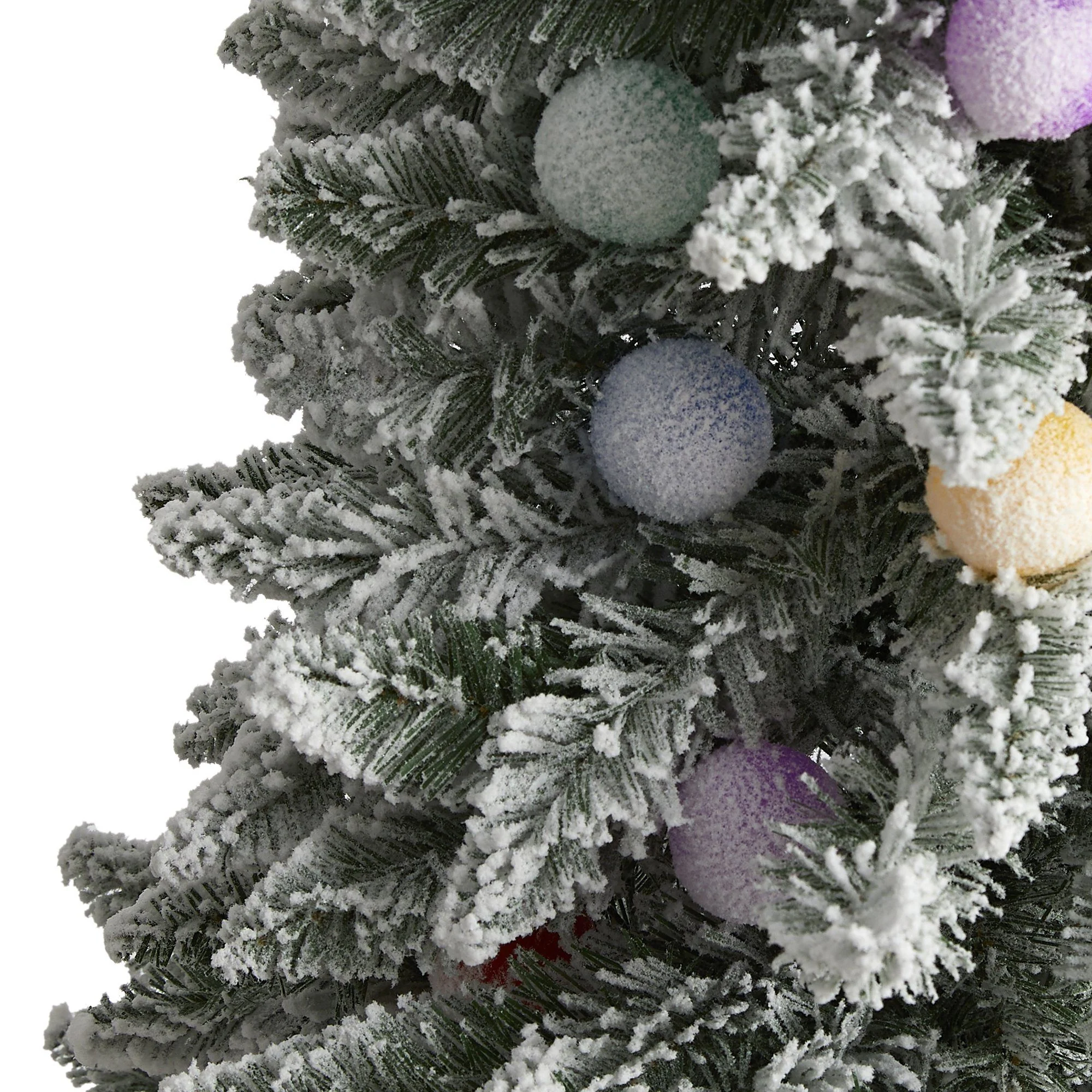 5' Flocked British Columbia Mountain Fir Artificial Christmas Tree with 50 Multi Color Globe Bulbs and 379 Bendable Branches - Image 7