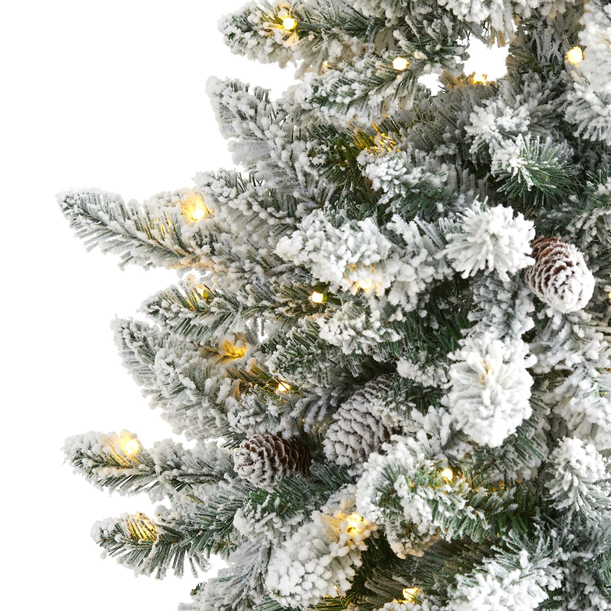 5’ Flocked Livingston Fir Artificial Christmas Tree with Pine Cones and 200 Clear Warm LED Lights - Image 3