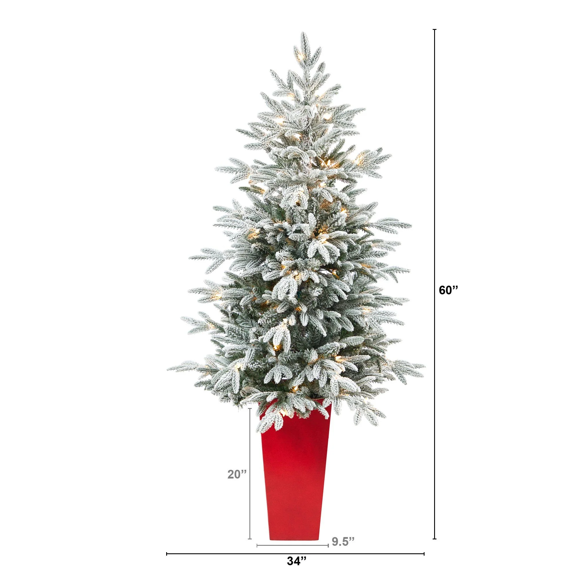 5’ Flocked Manchester Spruce Artificial Christmas Tree with 100 Lights and 357 Bendable Branches in Red Tower Planter - Image 2