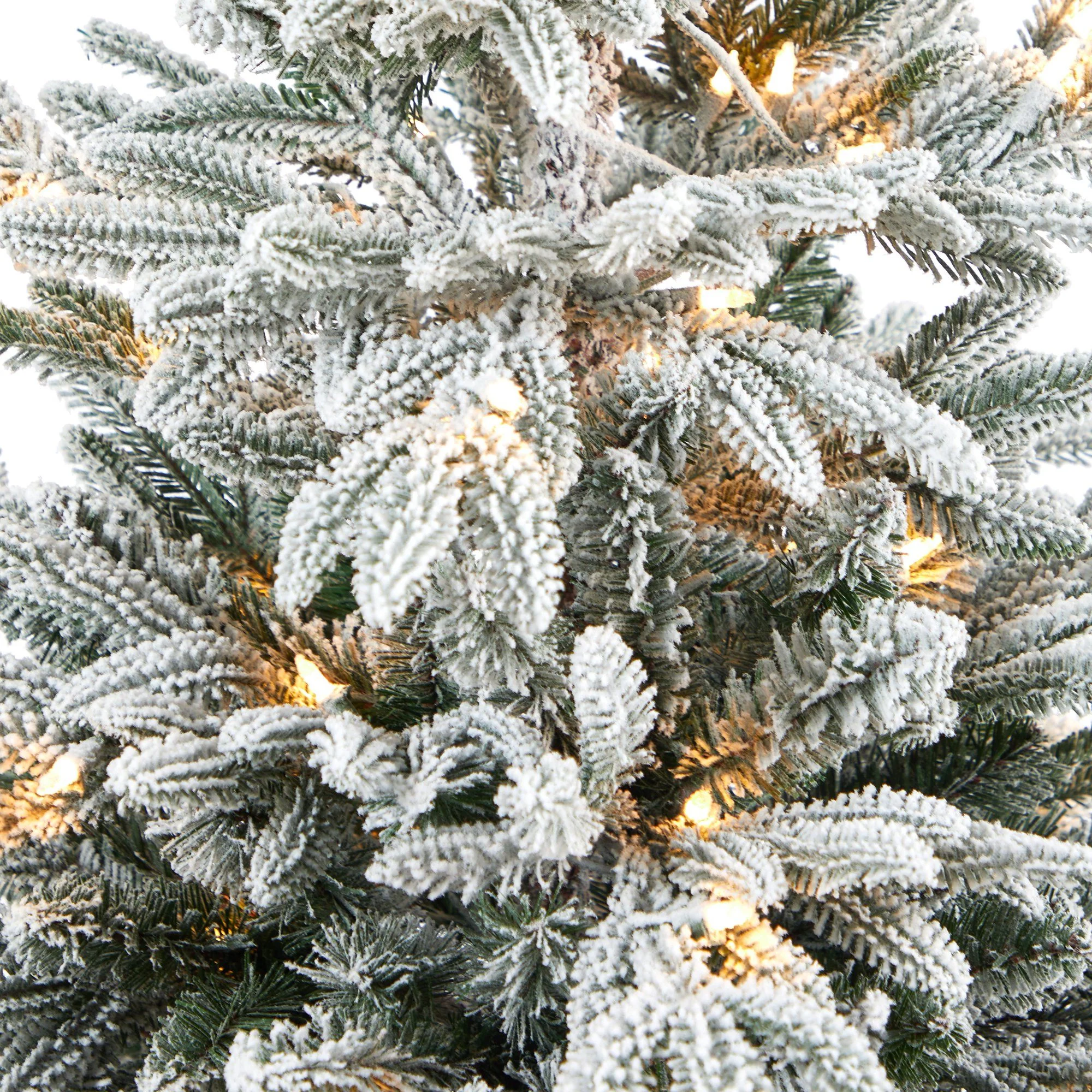 5’ Flocked Manchester Spruce Artificial Christmas Tree with 100 Lights and 357 Bendable Branches in Red Tower Planter - Image 4