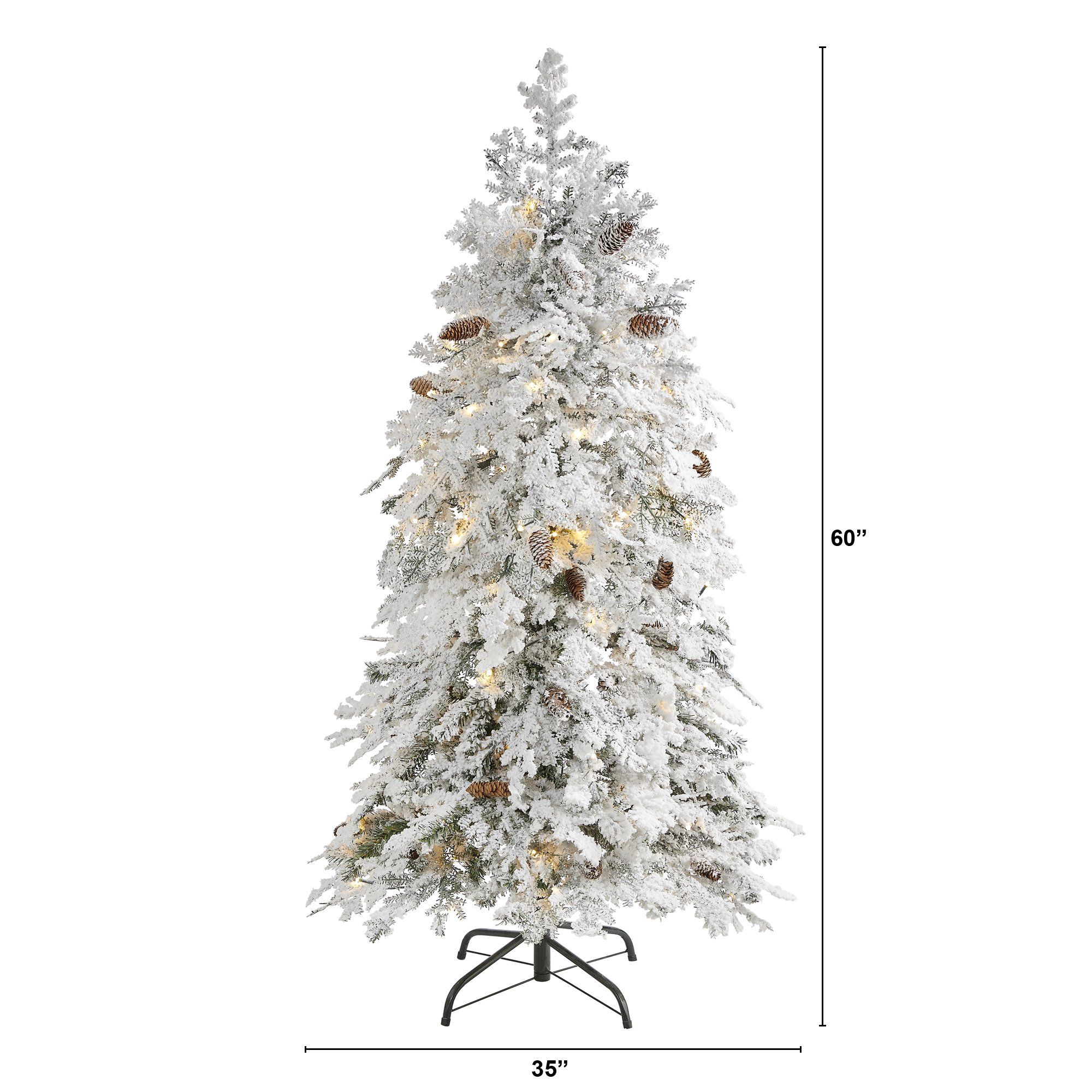 5' Flocked Montana Down Swept Spruce Artificial Christmas Tree with 100 Clear LED Lights - Image 2