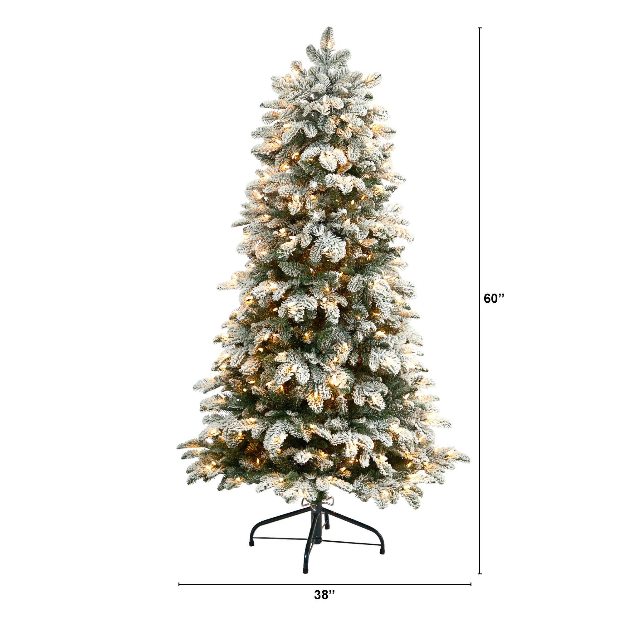5’ Flocked North Carolina Fir Christmas Tree with 350 Warm White Lights and 1247 Bendable Branches - Image 2