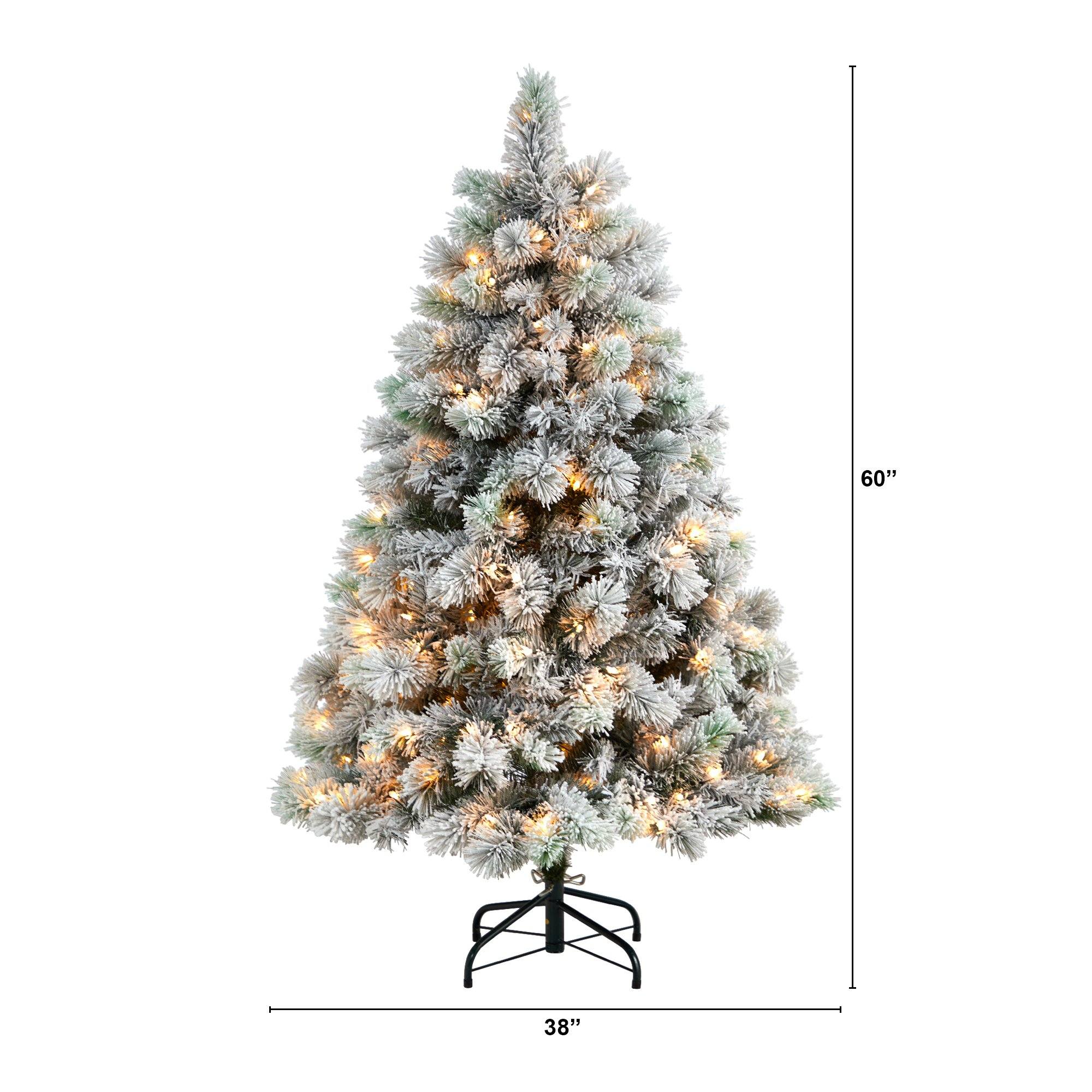5’ Flocked Oregon Pine Artificial Christmas Tree with 200 Clear Lights and 347 Bendable Branches - Image 2