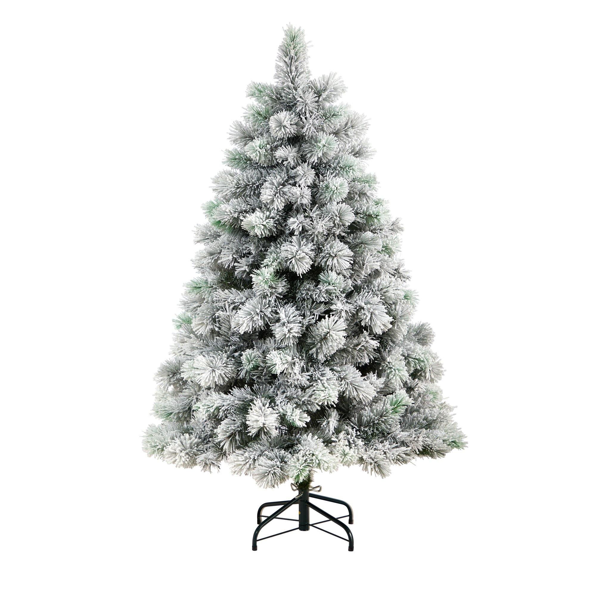 5’ Flocked Oregon Pine Artificial Christmas Tree with 200 Clear Lights and 347 Bendable Branches - Image 3