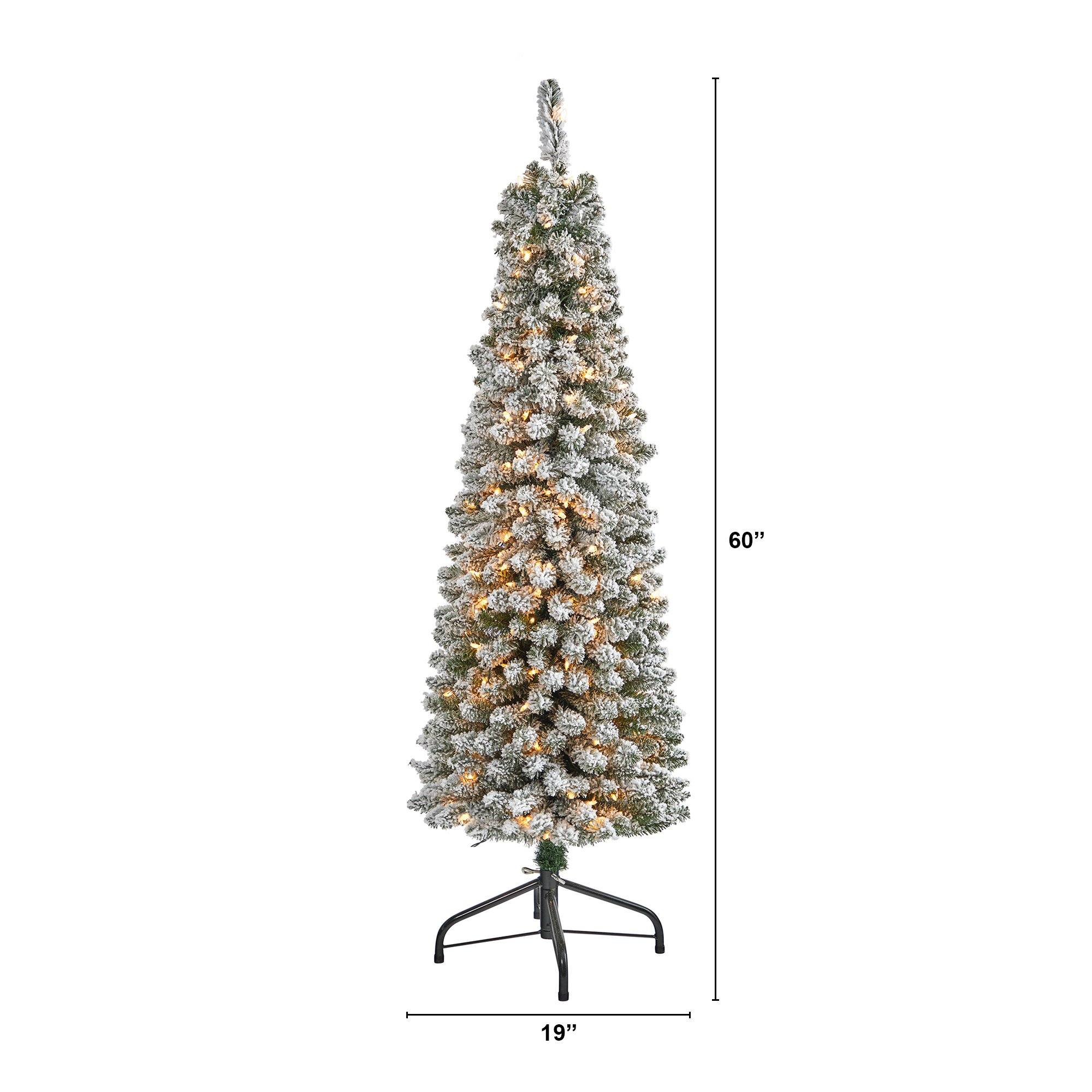 5’ Flocked Pencil Artificial Christmas Tree with 200 Clear Lights and 318 Bendable Branches - Image 5