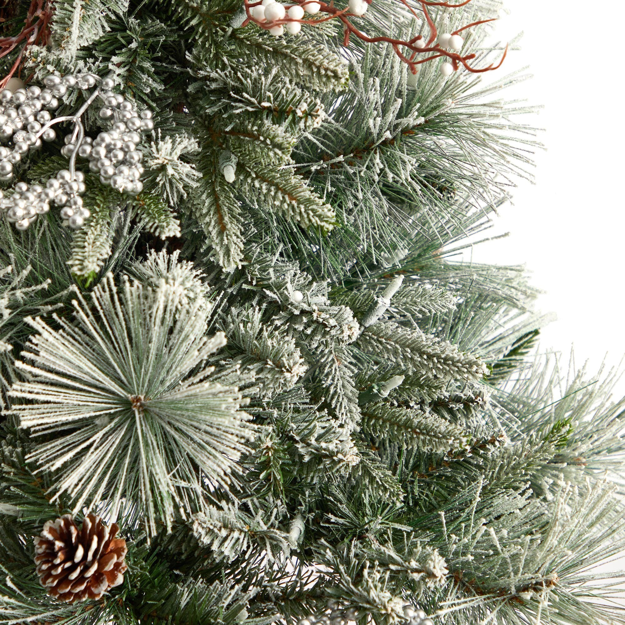 5’ Flocked Porch Christmas Tree with 100 LED Lights and 186 Bendable Branches in Decorative Urn - Image 5